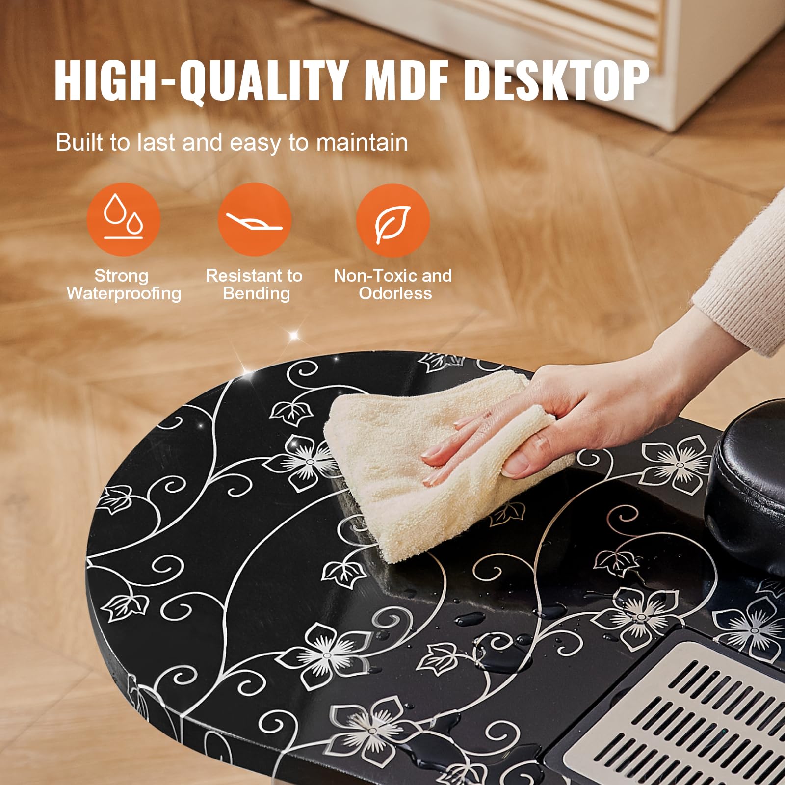 VEVOR Portable Foldable Nail Table with Electric Dust Collector - Mobile Nail Tech Desk with 4 Wheels, 3 Dust Bags & Adjustable LED Light - MDF Nail Art Station for Salon, Spa & Home Use | Perfect for Professional Nail Technicians & DIY Manicures at Home