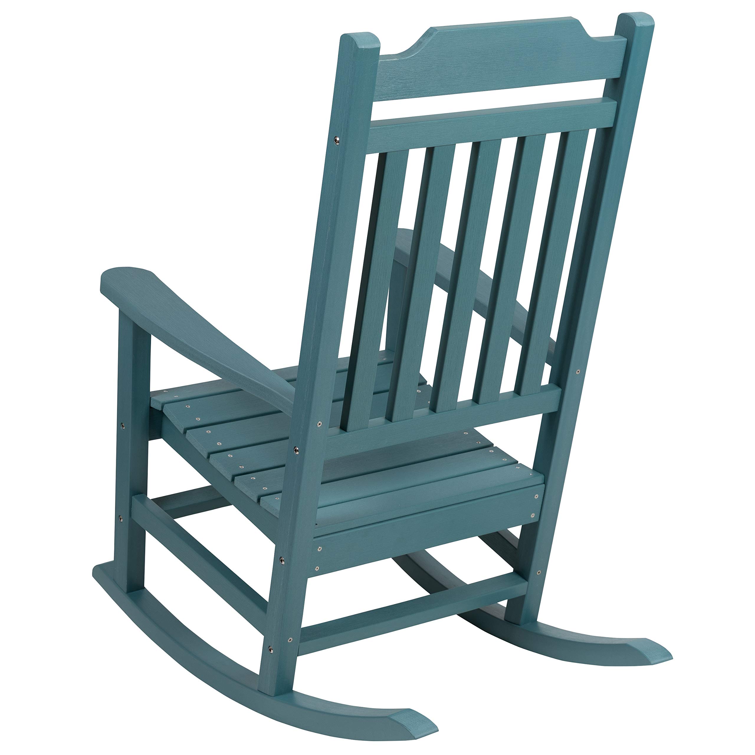 EMMA + OLIVER Set of 2 All-Weather Teal Poly Resin Rocking Chairs - Faux Wood Patio Furniture for Garden, Porch & Backyard Relaxation
