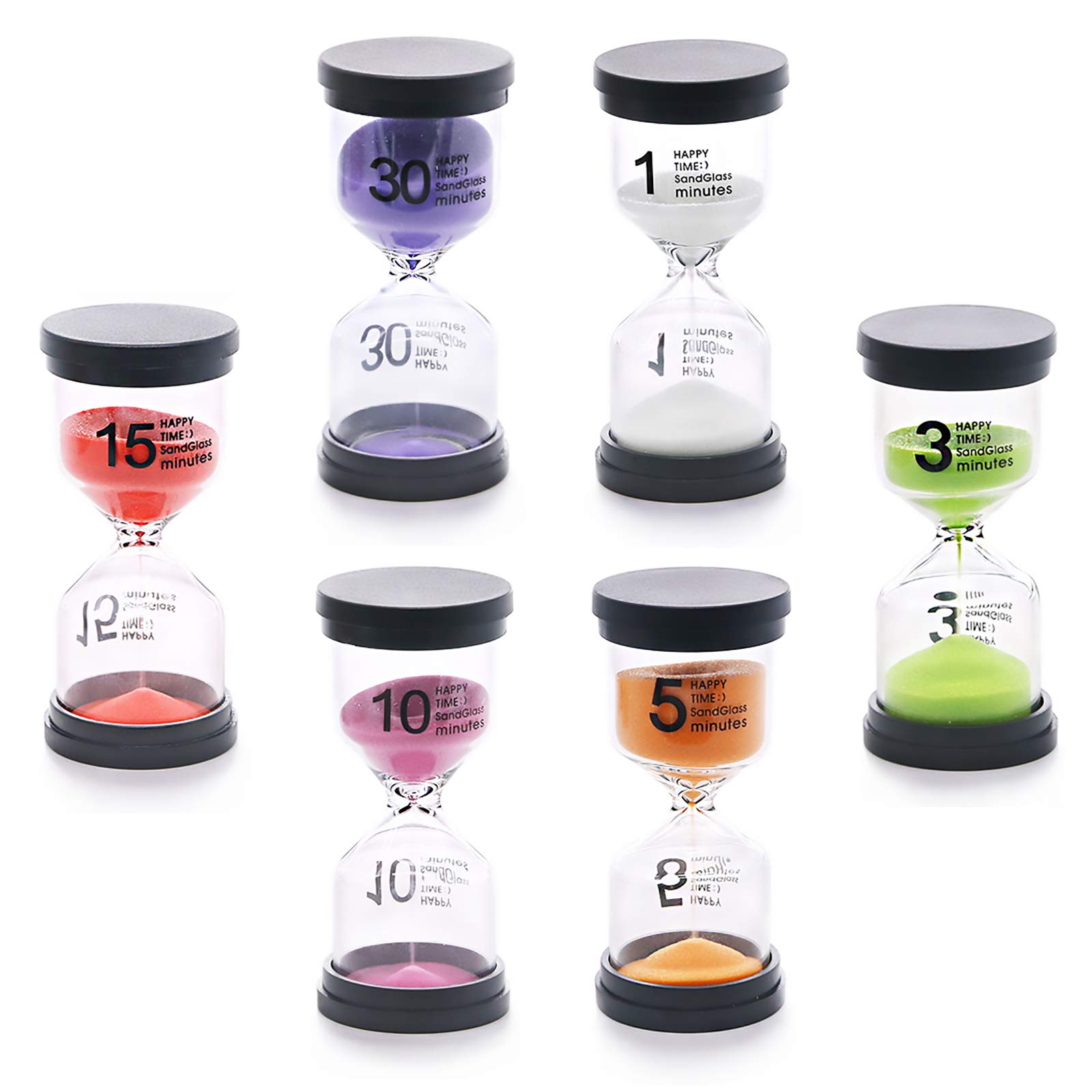 Swpeet 6-Pack Colorful Sand Timer Set - 1/3/5/10/15/30 Minute Hourglass for Time Management, Kids Learning, Cooking, Games & Classroom Activities | Perfect for Home, Office & Kitchen Use