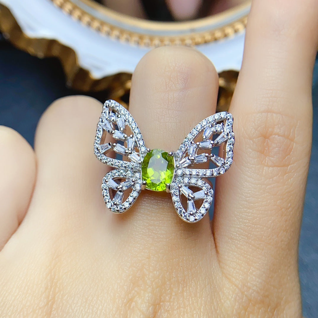 18K Gold Butterfly Aquamarine Crystal Ring for Women - Elegant Vintage Jewelry Gift for Birthday, Anniversary & Valentine's Day | NS2401