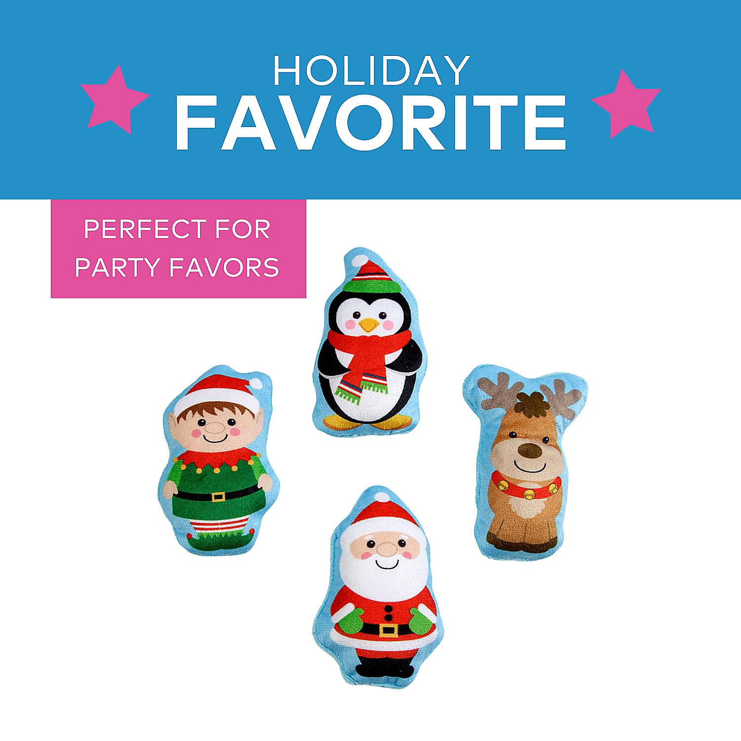Fun Express Plush Christmas Character Assortment - 50 Piece Soft Stuffed Animal Toy Set for Holiday Decorations, Party Favors & Gift Giving