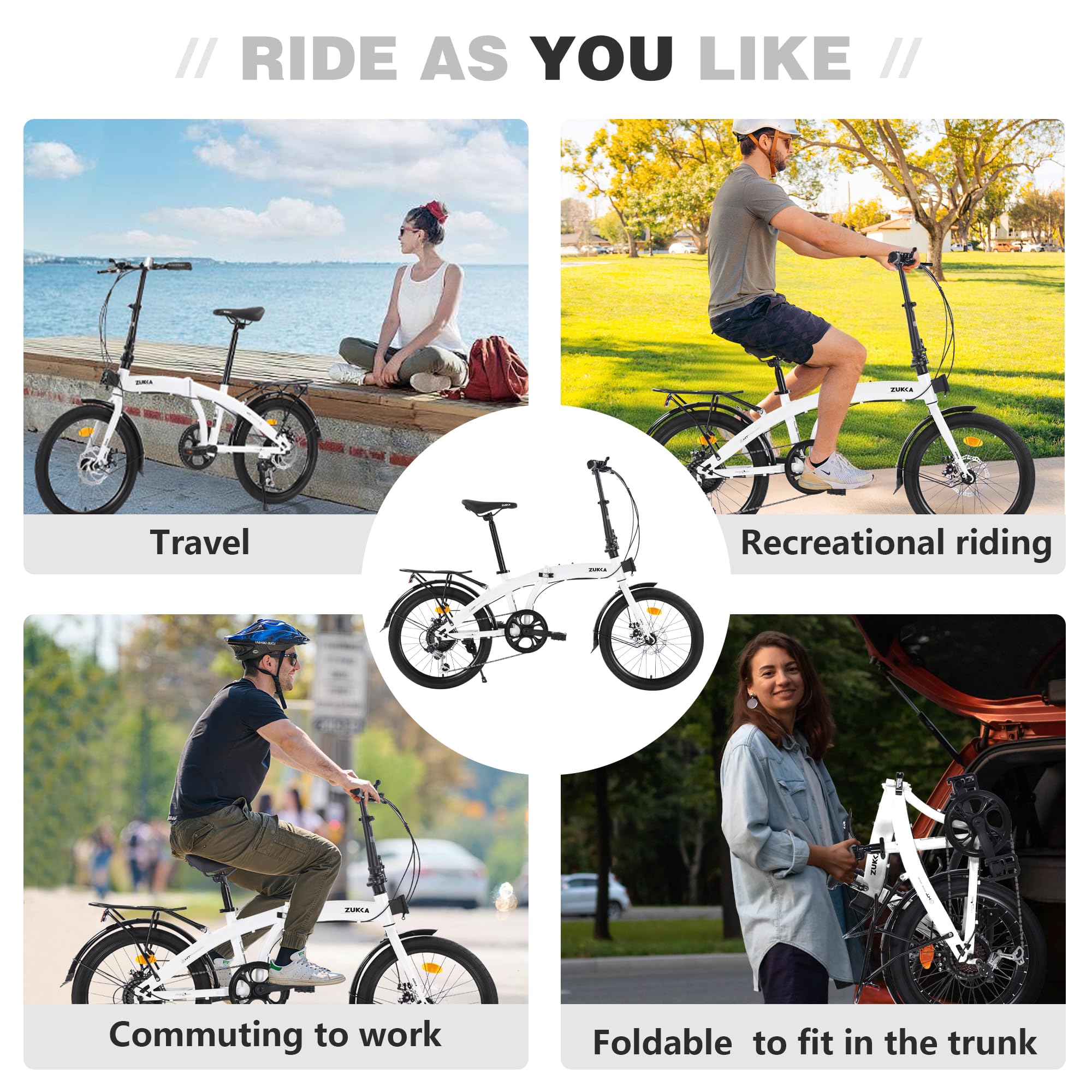 20 Inch Folding Bike for Adults - 7-Speed Lightweight Foldable Bicycle with Adjustable Seat & Stem - Perfect for Commuting, Travel & Beach Cruising (Men & Women)