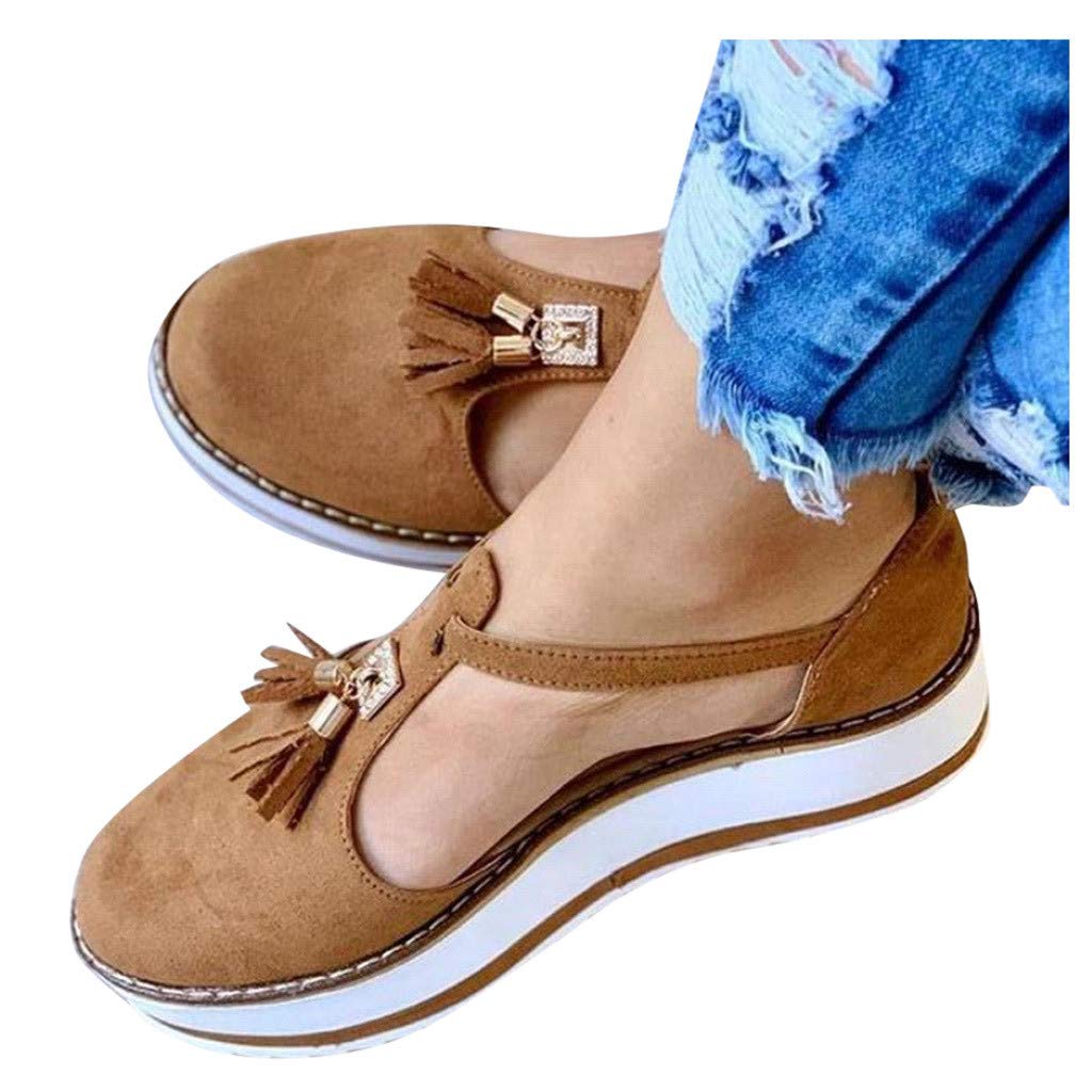 Women's Hemlock Flats with Tassel Detail - Round Toe Platform Sandals with Buckle Strap & Thick Sole for Walking, Comfortable Casual Sneakers - Perfect for Office, Travel & Everyday Wear