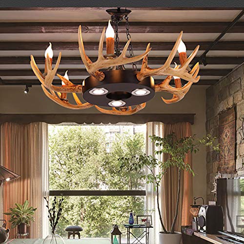 Rustic 6-Light Antler Chandelier - Brown Resin & Metal Candle Pendant Ceiling Light Fixture for Dining Room, Living Room, Cabin, Lodge, Cafe, Restaurant | Perfect for Farmhouse Decor, Hunting Lodge Lighting, and Western-Themed Interiors