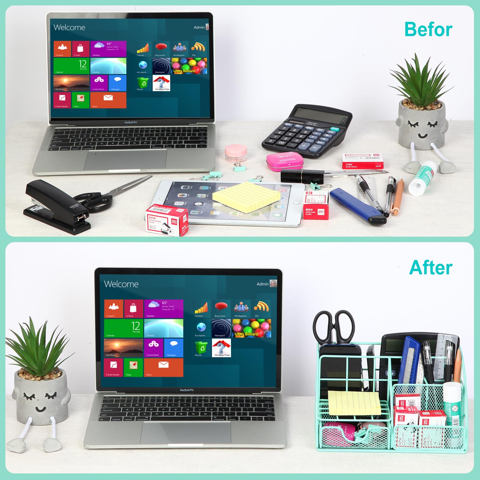 JUOPIEA Metal Mesh Desk Organizer with Pen Holder, 72 Clips Set & Phone Stand - Office Supplies Desktop Organizer with Drawer for Home, Office, School | Perfect for Workspace Organization & Study Accessories