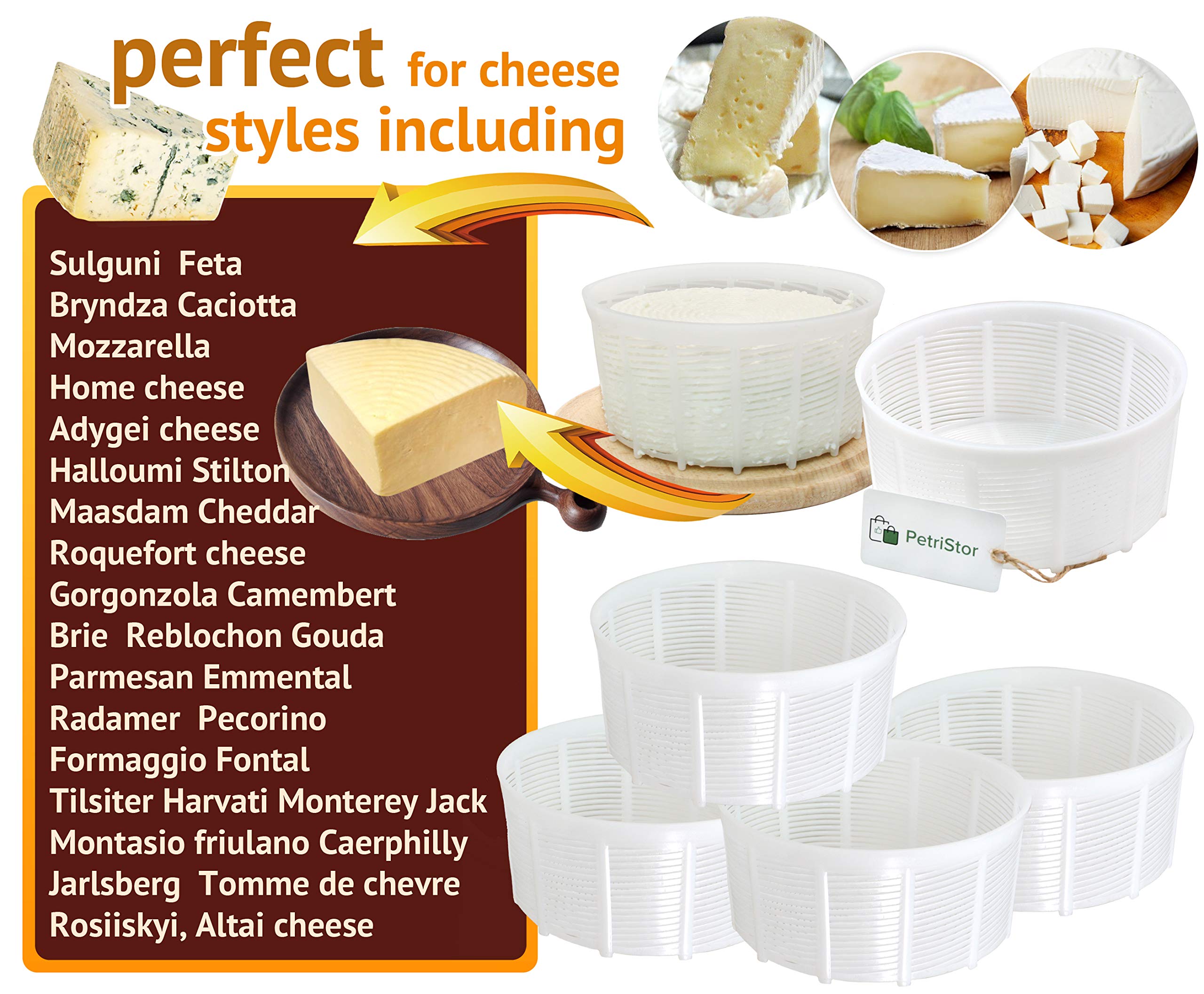 6-Piece Soft Cheese Mold Set for Homemade Cheese Making - 2.55QT Cream Cheese, Feta & Ricotta Mold - DIY Cheese Making Supplies with Basket - Perfect for Artisan Cheesemaking at Home or Small Dairy Farms