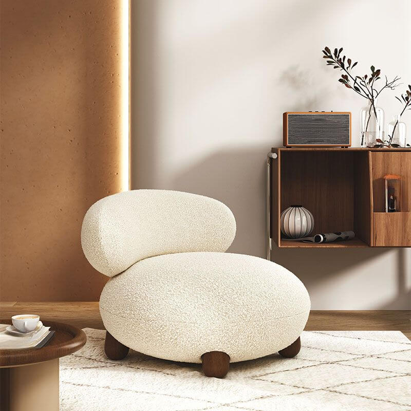 Modern Beige Accent Chair with Ottoman - Solid Color Fixed Back Lounge Chair for Living Room, Bedroom or Office - Comfortable Reading Chair with Footrest