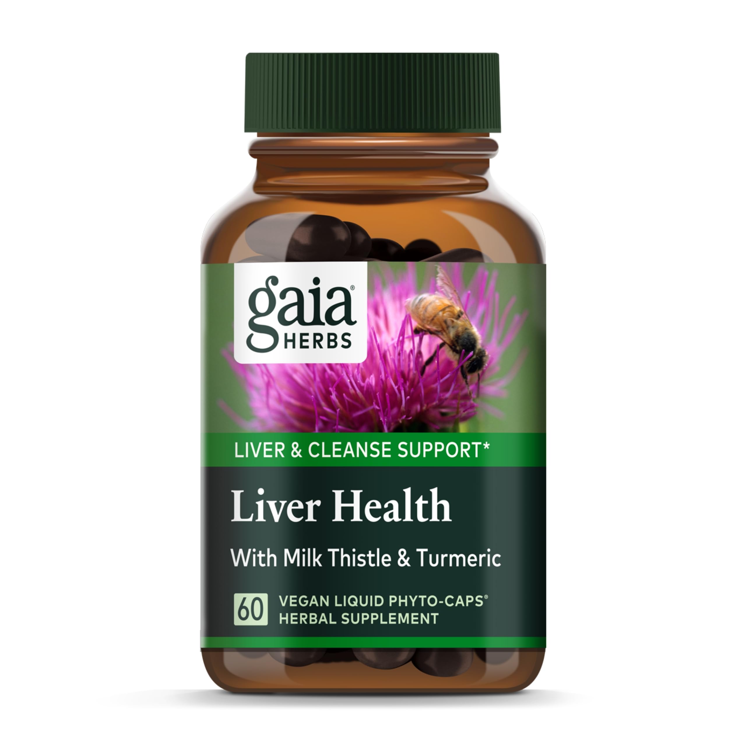 Gaia Herbs Liver Health Supplement - Vegan Liquid Phyto-Capsules with Milk Thistle, Turmeric Root, Schisandra & Licorice Root for Liver Detox & Cleansing Support - 60 Caps (30-Day Supply) - Ideal for Daily Liver Care & Detox Routine