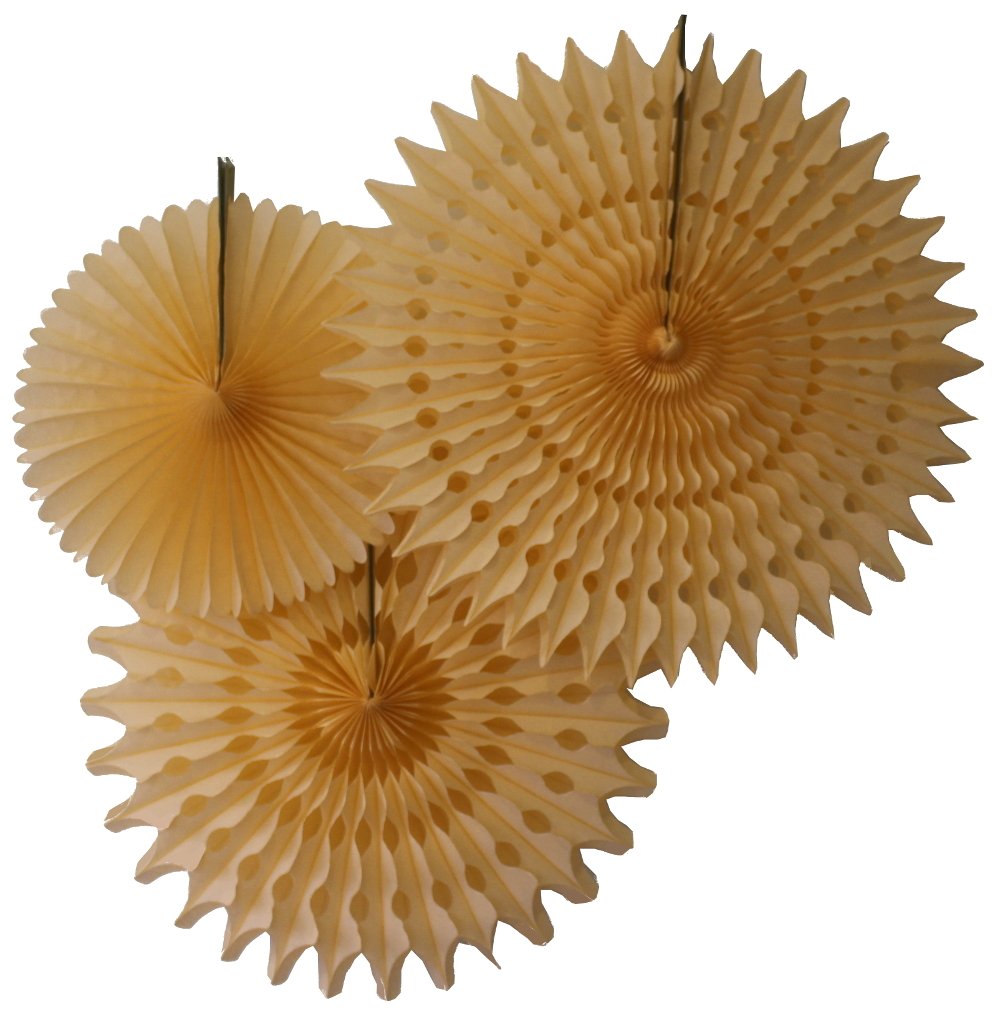 3-Pack Ivory Honeycomb Tissue Paper Fans (13-21 Inch) - Perfect for Weddings, Baby Showers & Home Decor