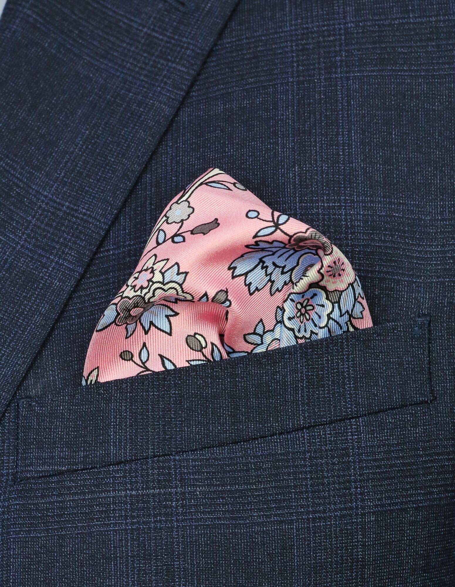 DÉCLIC Waterdale Floral Pocket Square for Men - Elegant Pink Silk Handkerchief for Suits, Weddings & Formal Events