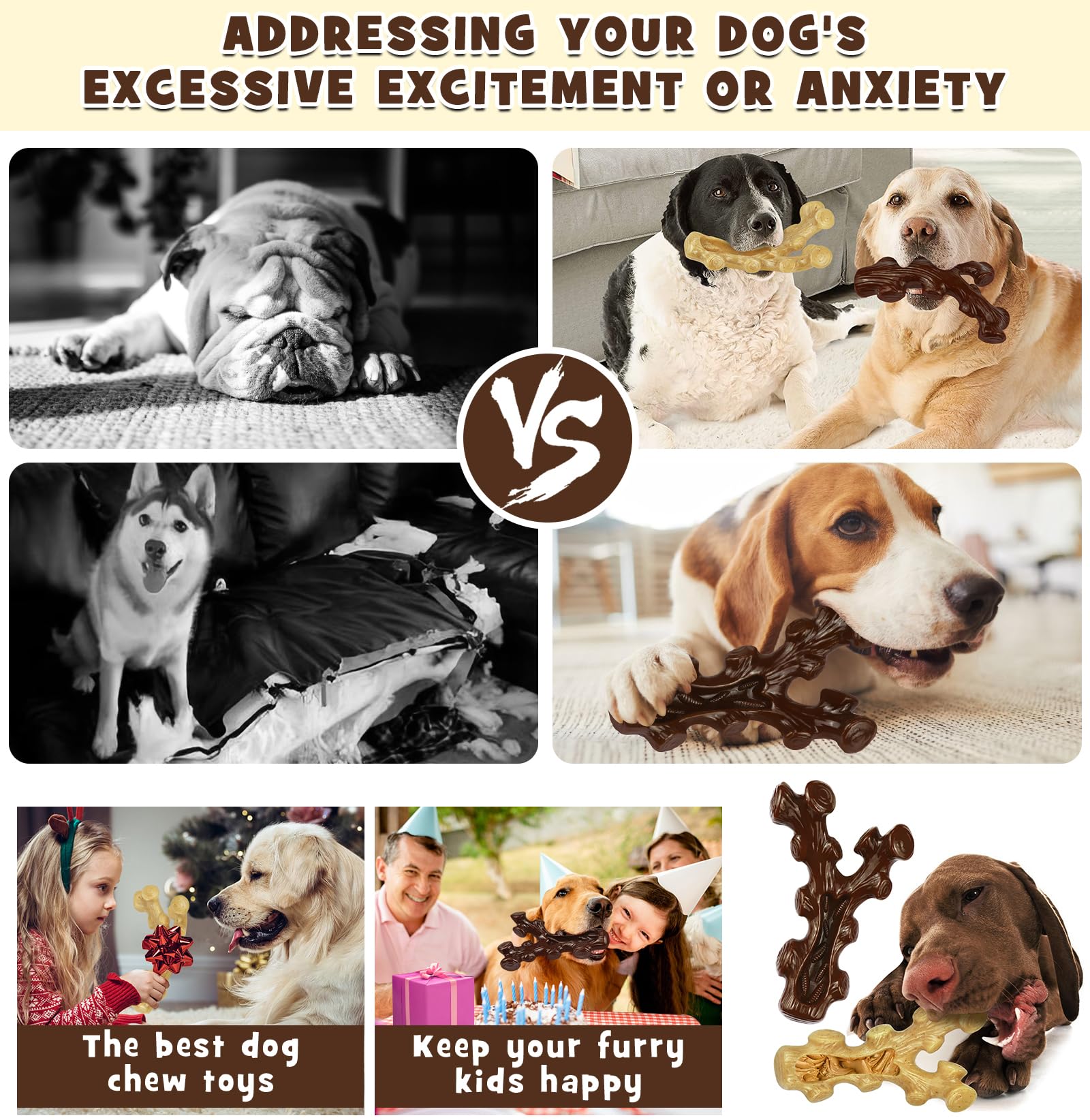 2 Pack Durable Dog Chew Toys for Aggressive Chewers - Tough Indestructible Chew Bones for Medium & Large Breed Dogs - Promotes Dental Health & Reduces Boredom - Perfect for Training, Teething & Playtime at Home or Outdoors