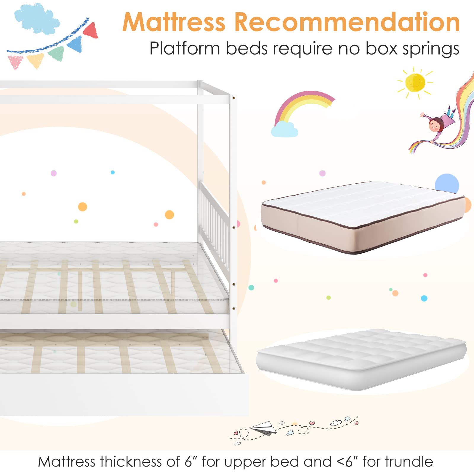 Giantex Full Size Canopy Bed with Trundle - Solid Wood Platform Bed Frame with Headboard for Kids, No Box Spring Needed - Perfect for Boys & Girls Bedrooms, Sleepovers and Space Saving (White)