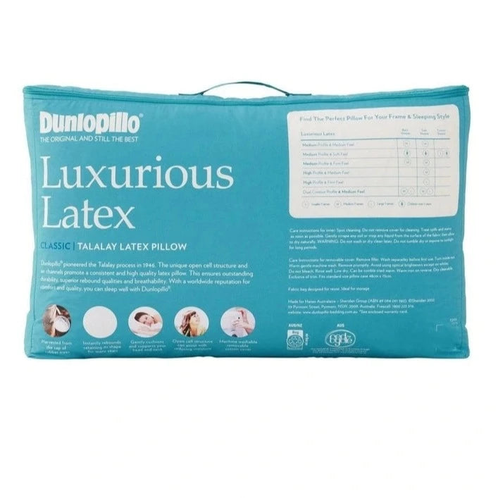 Dunlopillo Premium Latex Classic Medium Profile & Medium Feel Pillow - Supportive & Breathable for Side & Back Sleepers - Perfect for Home, Hotel & Travel Use