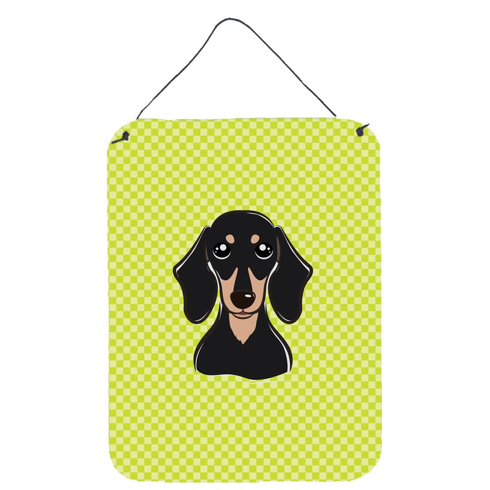 Checkerboard Lime Green Smooth Black & Tan Dachshund Metal Wall Sign - Aluminum Kitchen, Bar, Bathroom Decor - Perfect for Front Door, Home & Office Wall Art | Dachshund Lover Gift