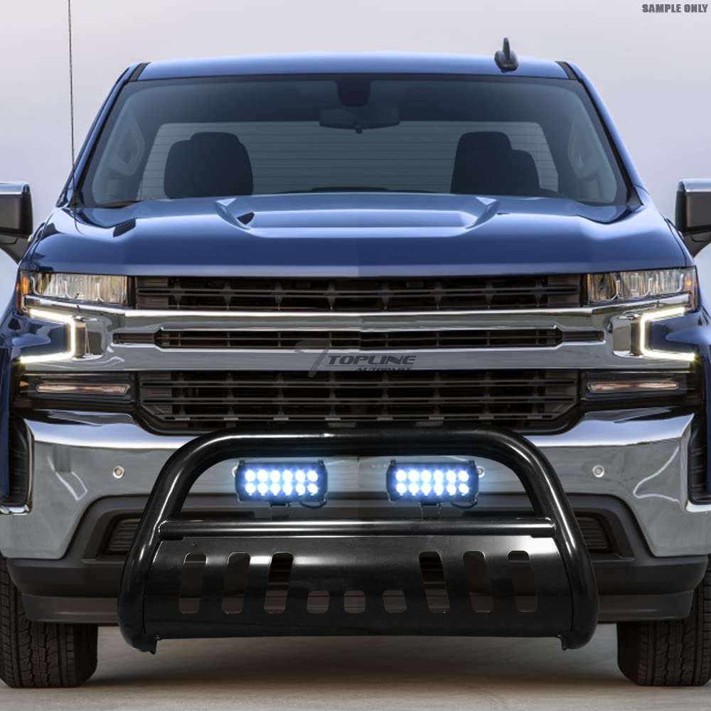 Black Bull Front Bumper Grill Guard with Skid Plate & 36W CREE LED Fog Lights for 05-11 Dodge Dakota & 06-09 Mitsubishi Raider - Off-Road Protection & Enhanced Visibility