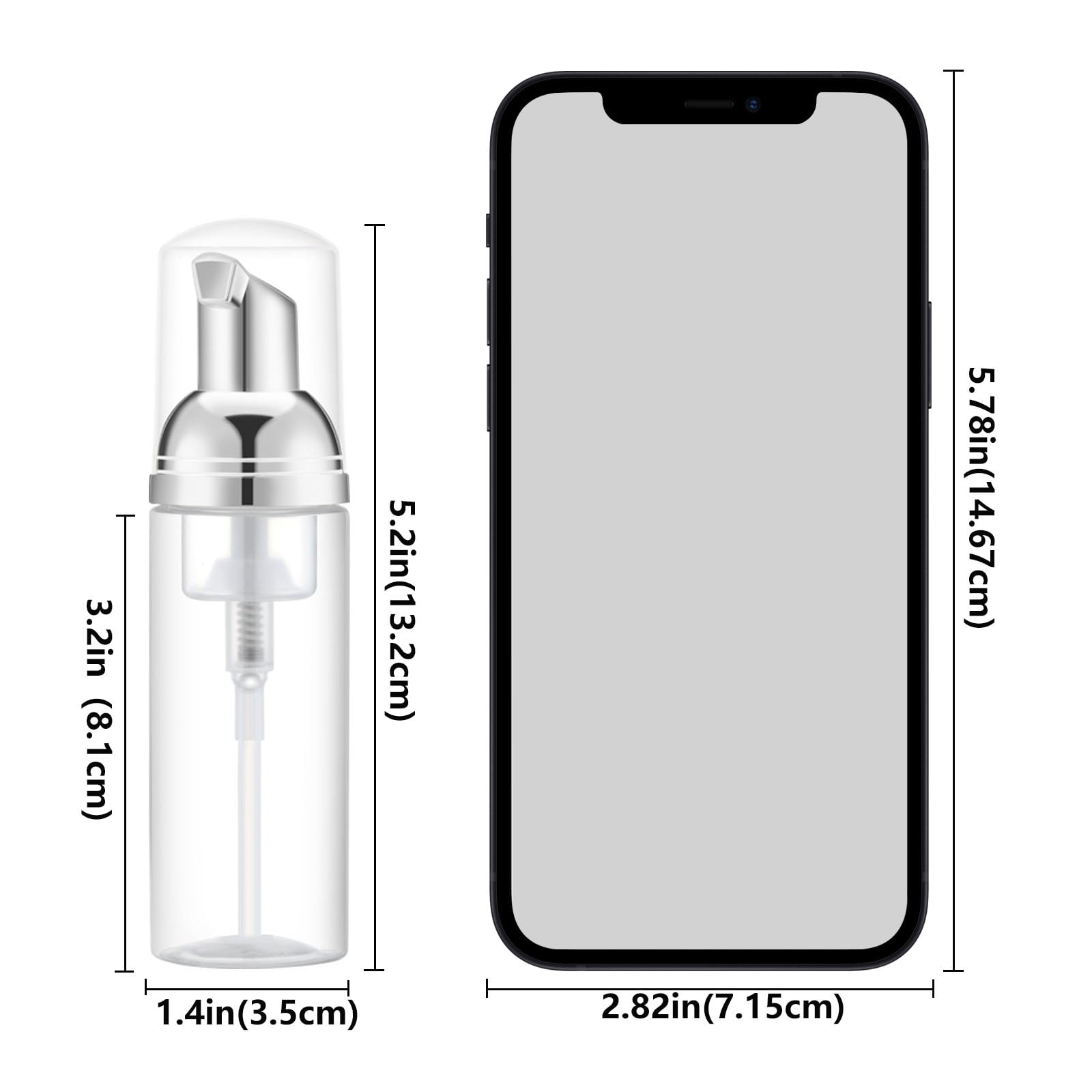 2 Oz Clear Foam Pump Bottles (6 Pack) - Empty Transparent Foamer Dispenser for Lash Shampoo, Hand Soap & Foaming Cleaner - Silver Top - Perfect for Salon, Bathroom & Travel Use