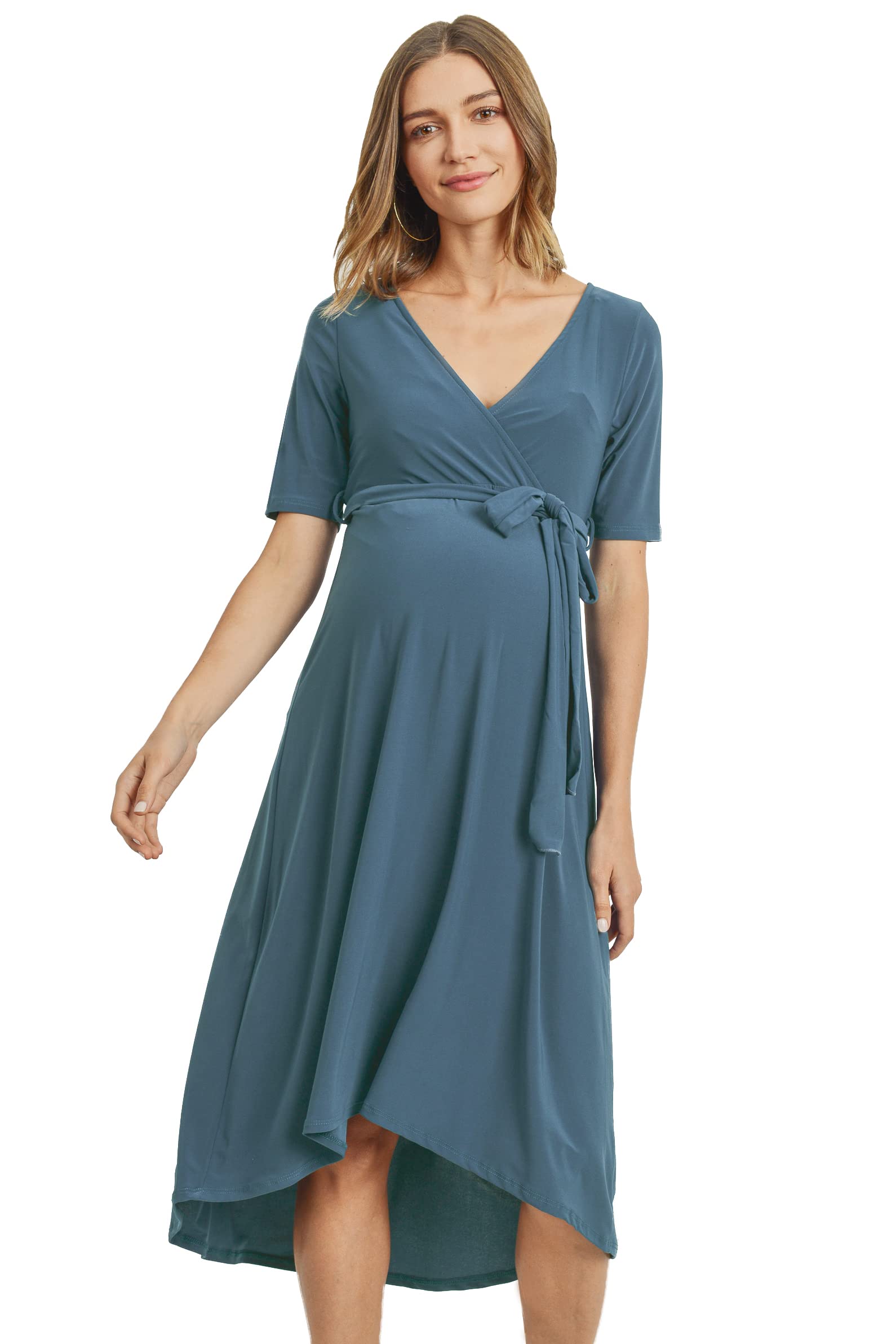 Stylish Maternity Wrap Dress for Women - Adjustable Waist Belt & Flattering Midi Length | Perfect for Pregnancy, Nursing & Special Occasions