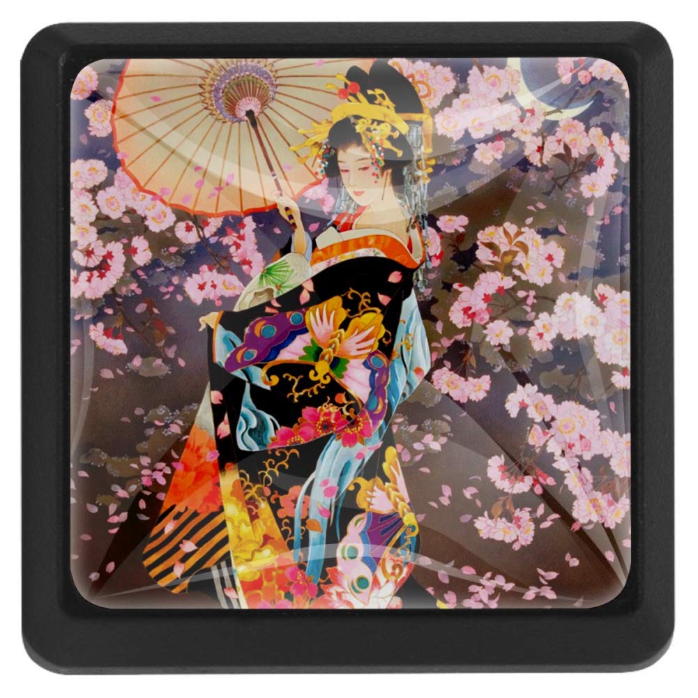 Vintage Japanese Geisha Girl Cabinet Knobs - 3 Pack Antique Brass Drawer Pulls for Kitchen, Bathroom & Furniture - Elegant Handles for Dressers, Cabinets & Home Decor