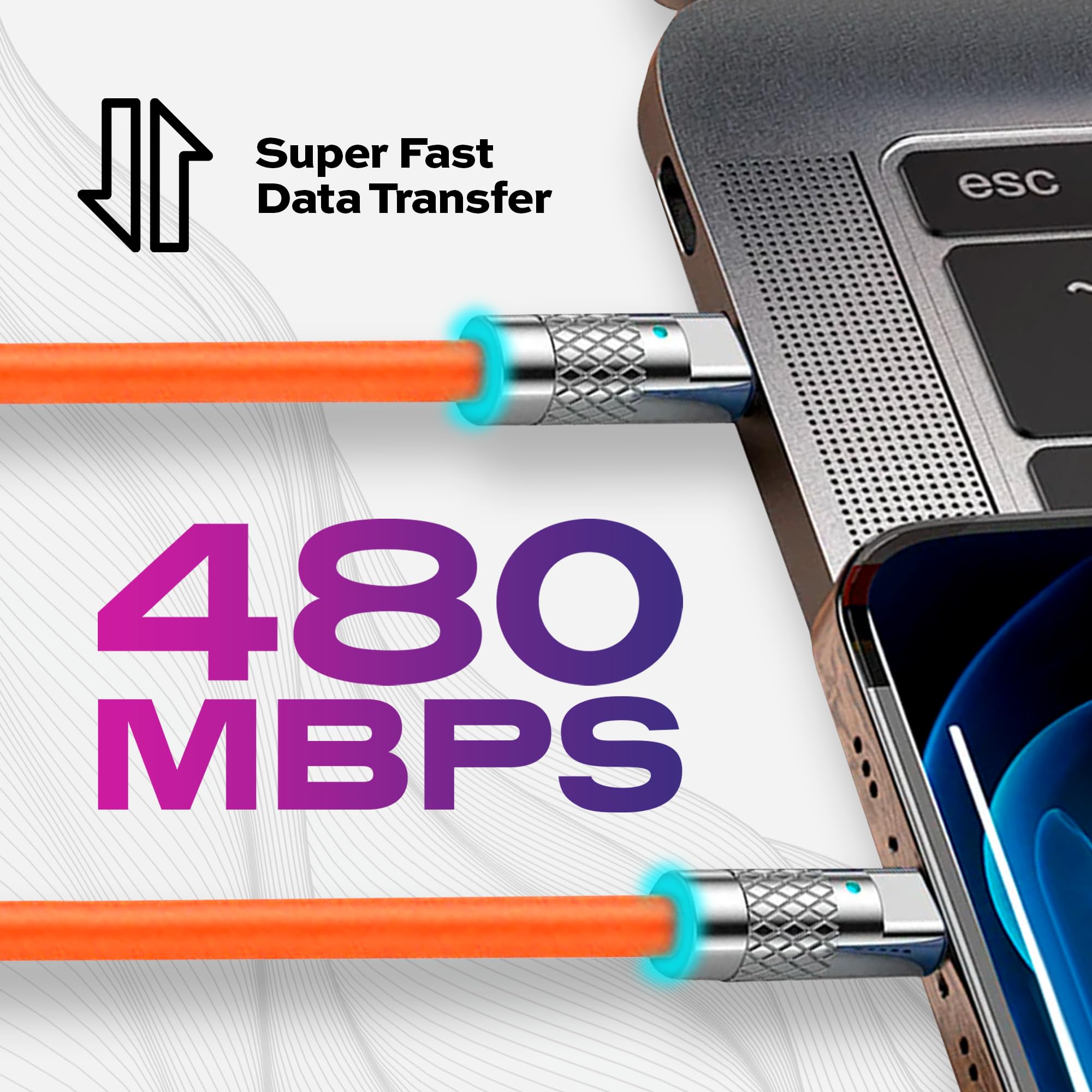Statik TsumoCharge USB C to Lightning Cable 27W Fast Charging Cord - Durable Unbreakable Silicone for iPhone/iPad, Data Sync & Rapid Charge, Includes Cord Wrap Organizer (6FT/2M, Orange) - Perfect for Travel, Office & Home Charging