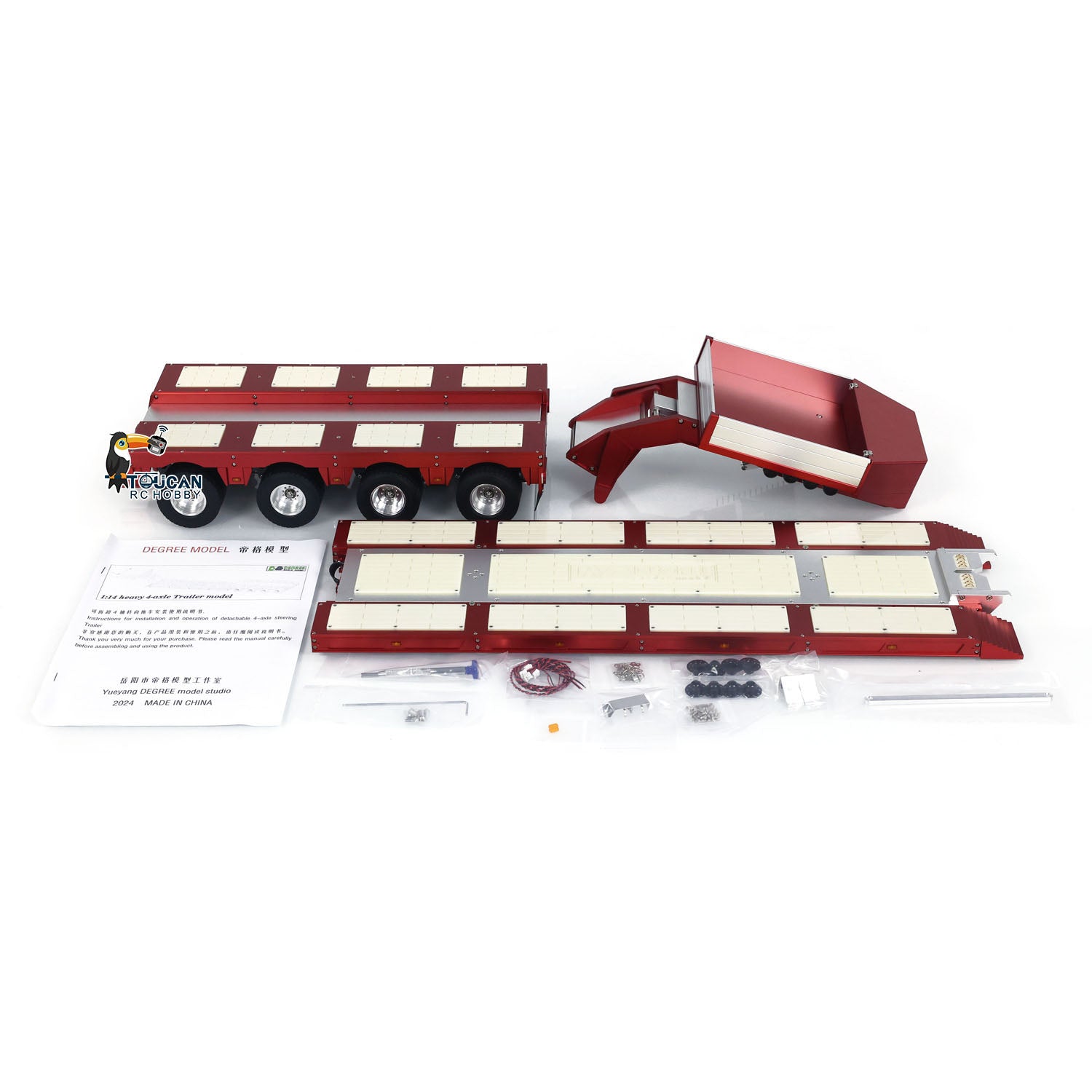 1/14 Scale DG 999 4 Axles RC Heavy Duty Trailer - CNC Painted Gooseneck Trailer for Remote Controlled Tractor Trucks | Hobby Model Collection | Perfect for RC Construction Site Scenes & Farm Vehicle Displays