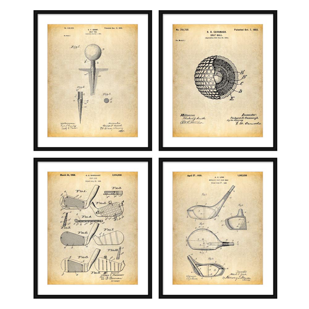 Bestbuddy Pet 8X10 Unframed Golf Patent Posters - Set of 4 Vintage Golf Art Prints for Golf Lovers, Office Decor, Man Cave, Golf Club & Home Wall Decor - Perfect Golf Gifts for Friends & Golf Enthusiasts | Ideal for Golf-Themed Parties, Sports Bars & Pro Shops