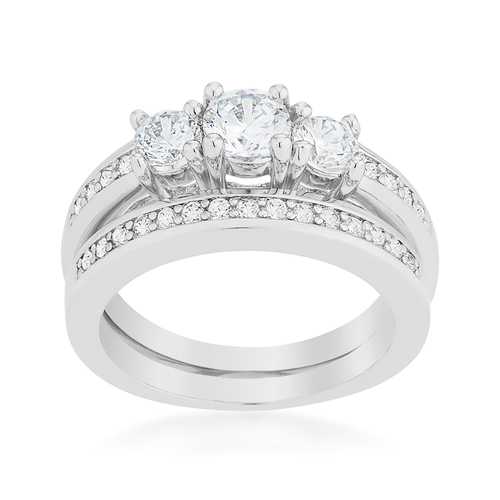 Three Stone Diamond Wedding Ring Set for Women - Elegant Bridal Jewelry for Engagement, Anniversary & Special Occasions