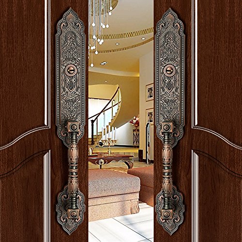 Premium Mortise Lock Entry Door Handle Lockset - Double Door Set in Antique Bronze Finish for Enhanced Home Security & Elegant Entrance (Ideal for Front Doors, Estate Homes & Luxury Properties)