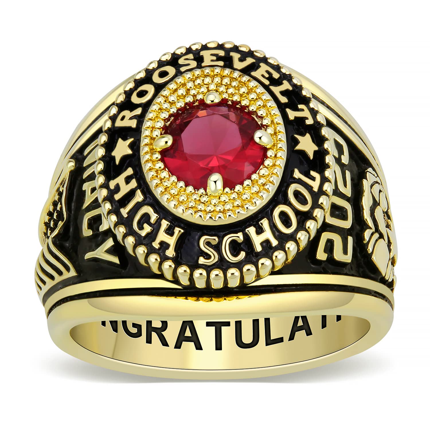 Custom Personalized Men's Class Rings with Cubic Zirconia & Birthstone - Sterling Silver High School Rings Size 5-15 - Perfect for Graduation Gifts, Alumni Reunions & School Spirit Events