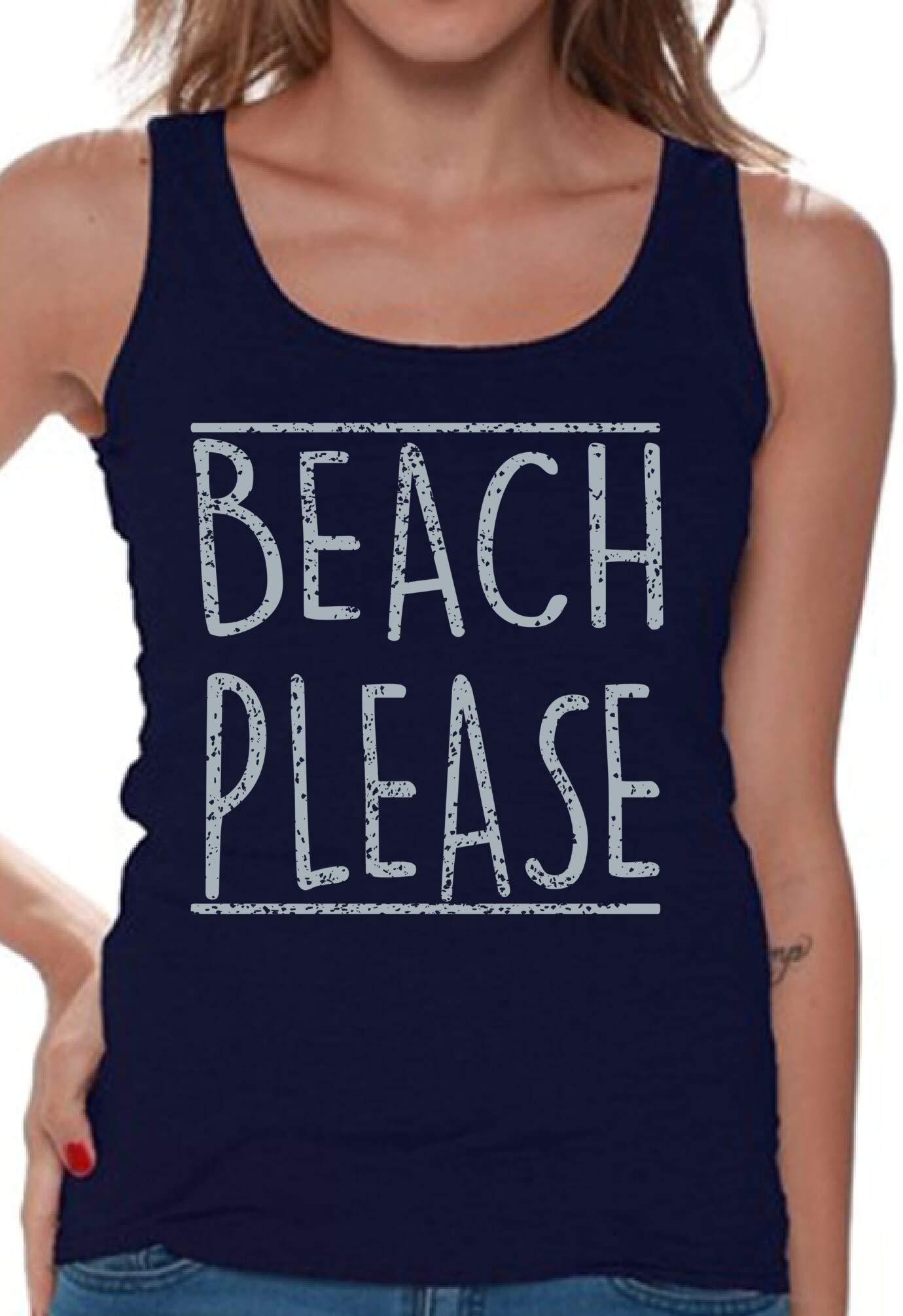 Awkwardstyles Women's Beach Please Tank Top - Gray Sporty Workout Shirt for Yoga, Running & Gym | Casual Summer Outfit Essential
