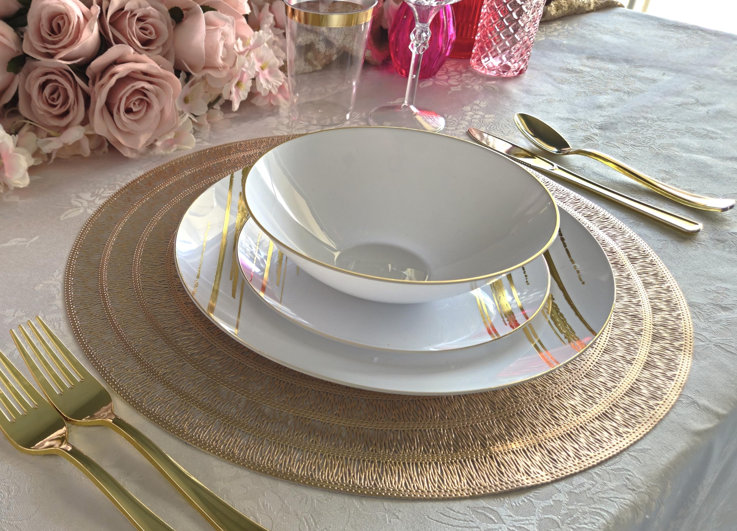 240 Pack Disposable Plastic Plates 10.25 Inch - Elegant White & Gold Wedding Dinner Plates for Parties, Events, Catering & Special Occasions