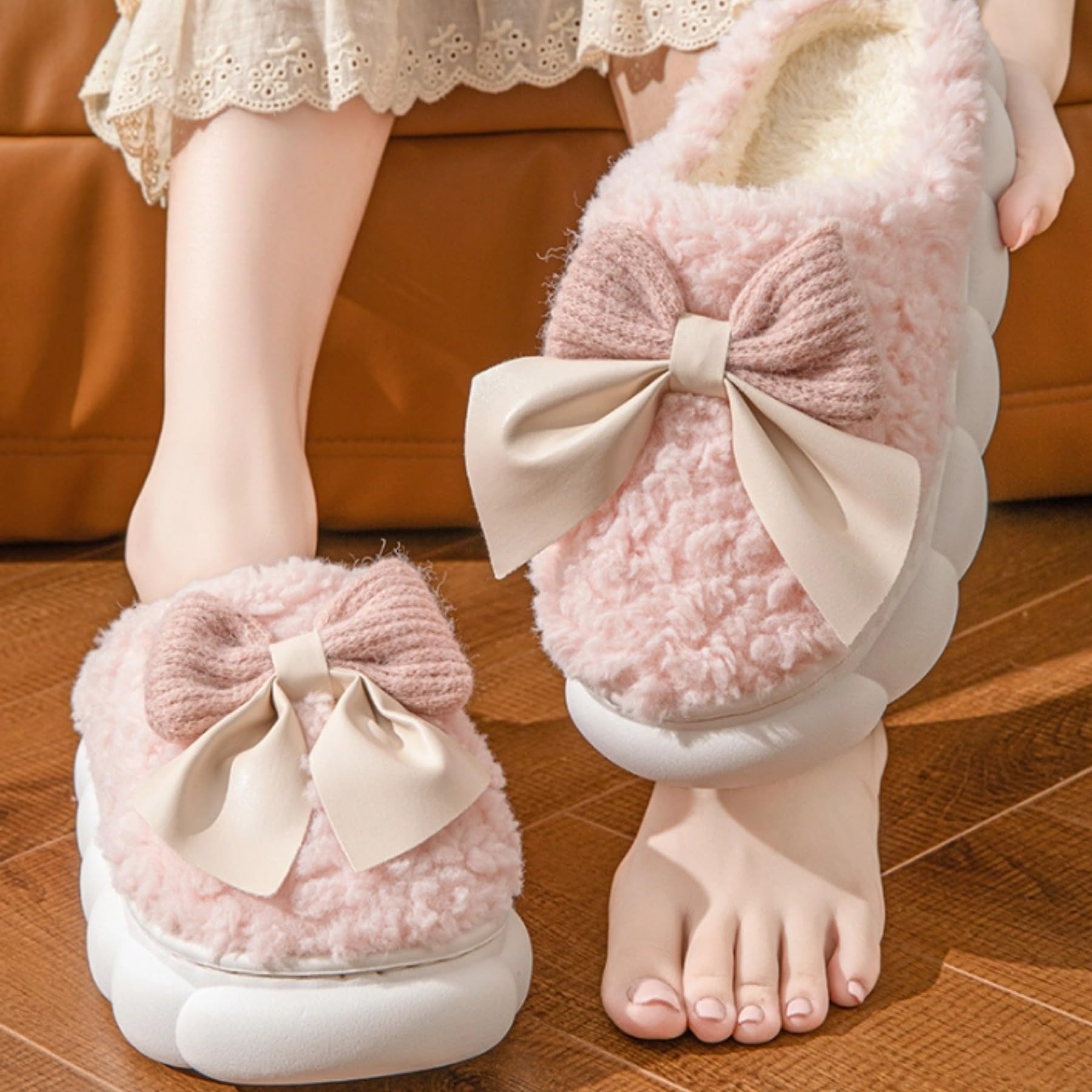 Women's Cozy Soft Plush Bow Tie Slippers - Lightweight Thick Sole Winter House Shoes | Non-Slip Indoor Fuzzy Slippers for Home, Bedroom & Lounge Wear | Perfect Gift for Her