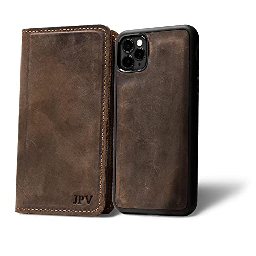 Premium PEGAI Personalized 100% Genuine Leather Wallet Case for iPhone 12 - Magnetic Card Holder with Built-in Screen Protector | Handmade Protective Phone Cover | Perfect for Business, Travel & Everyday Use | McLean Chestnut Design