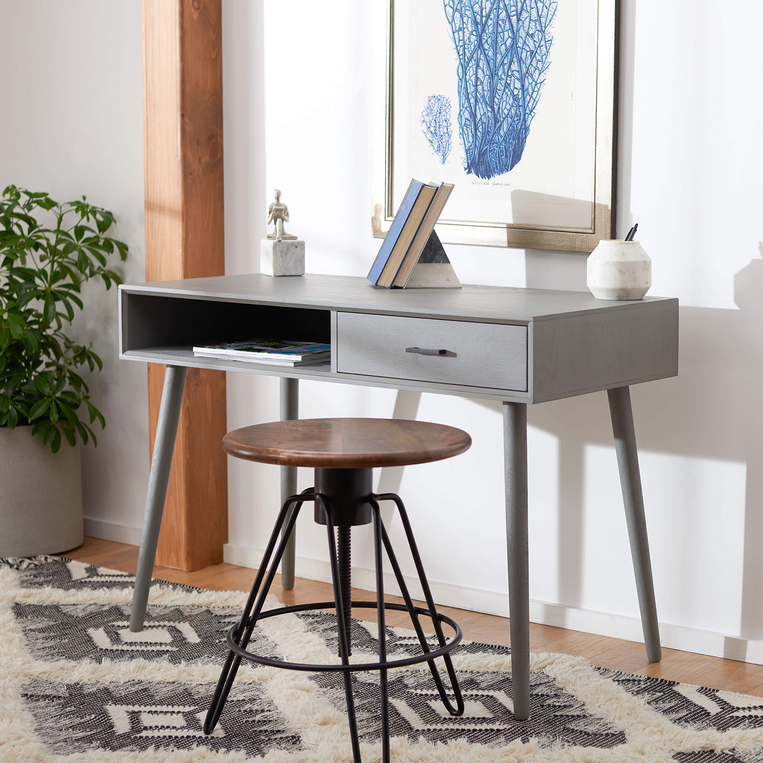 SAFAVIEH Home Collection Remy Distressed Grey 1-Drawer Writing Desk - Vintage Style Home Office Furniture for Small Spaces & Bedrooms