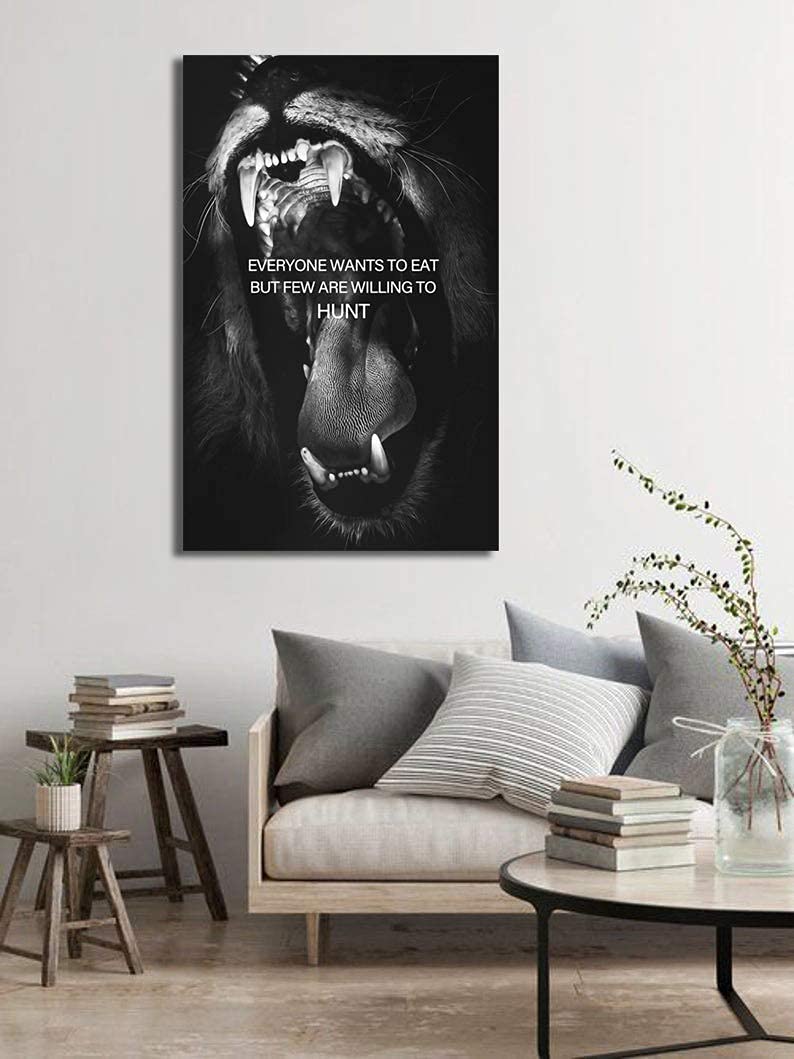 Lion Hunt Motivational Canvas Wall Art - Inspirational Entrepreneur Decor, Beast Mode Poster with Lion Teeth Quote - Success Art for Living Room, Bedroom, Office - Framed & Ready to Hang - Perfect for Home, Office & Gym Motivation
