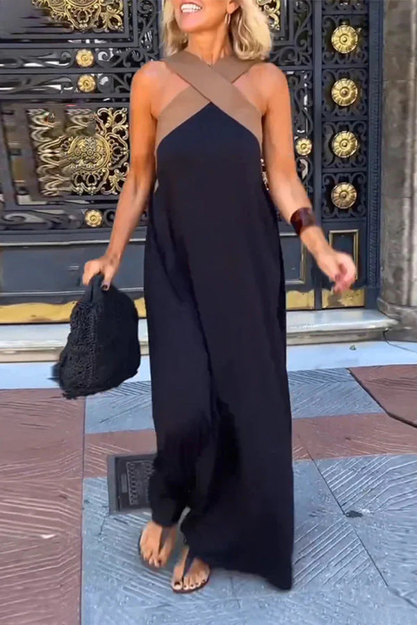 Stylish Crossover Backless Sleeveless Loose Maxi Dress for Women | Summer Beach Party & Evening Wear | Flowy Boho Chic Dress for Vacations & Date Nights