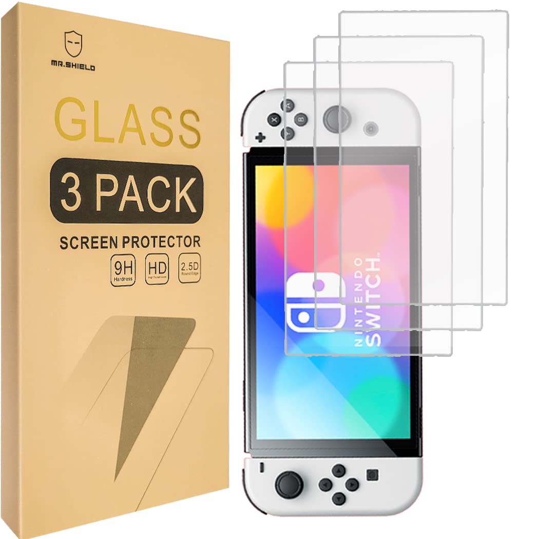 Mr.Shield Tempered Glass Screen Protector for Nintendo Switch OLED - 9H Hardness, Anti-Scratch, Bubble-Free (3-Pack) - Perfect for Gaming Protection and Travel Use