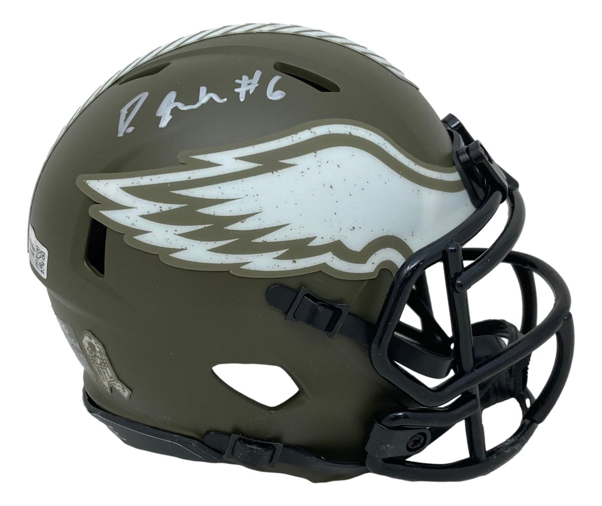Devonta Smith Autographed Philadelphia Eagles Salute To Service Mini Speed Helmet - Limited Edition NFL Collectible - Perfect for Eagles Fans, Sports Memorabilia Collectors, and Game Room Decor