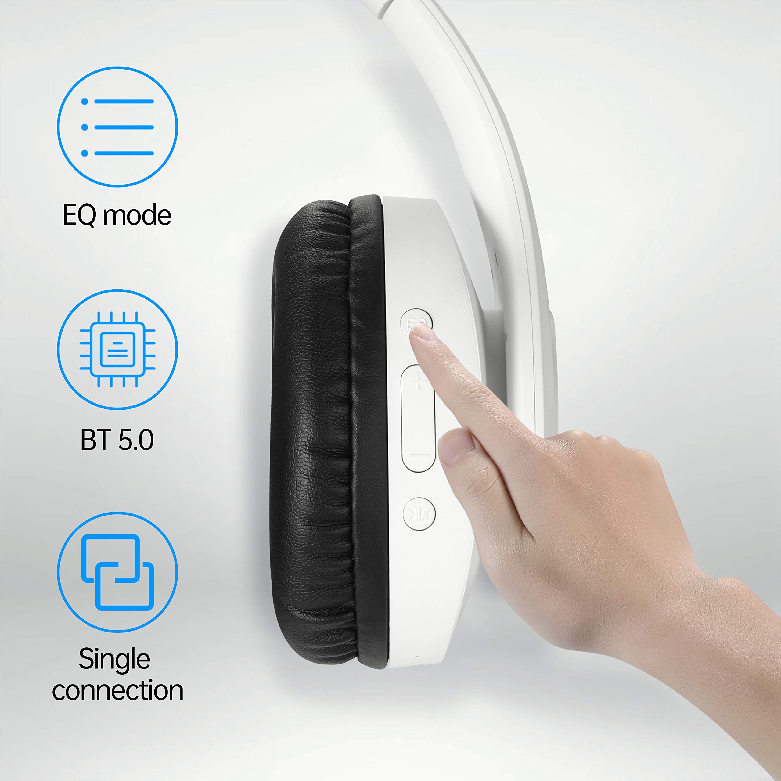 Pollini Bluetooth Headphones Wireless Over Ear - 40H Playtime, Foldable Design with Microphone & Deep Bass Stereo - Soft Memory-Protein Earmuffs for iPhone, Android, PC (White) - Perfect for Travel, Workouts & Home Office Use