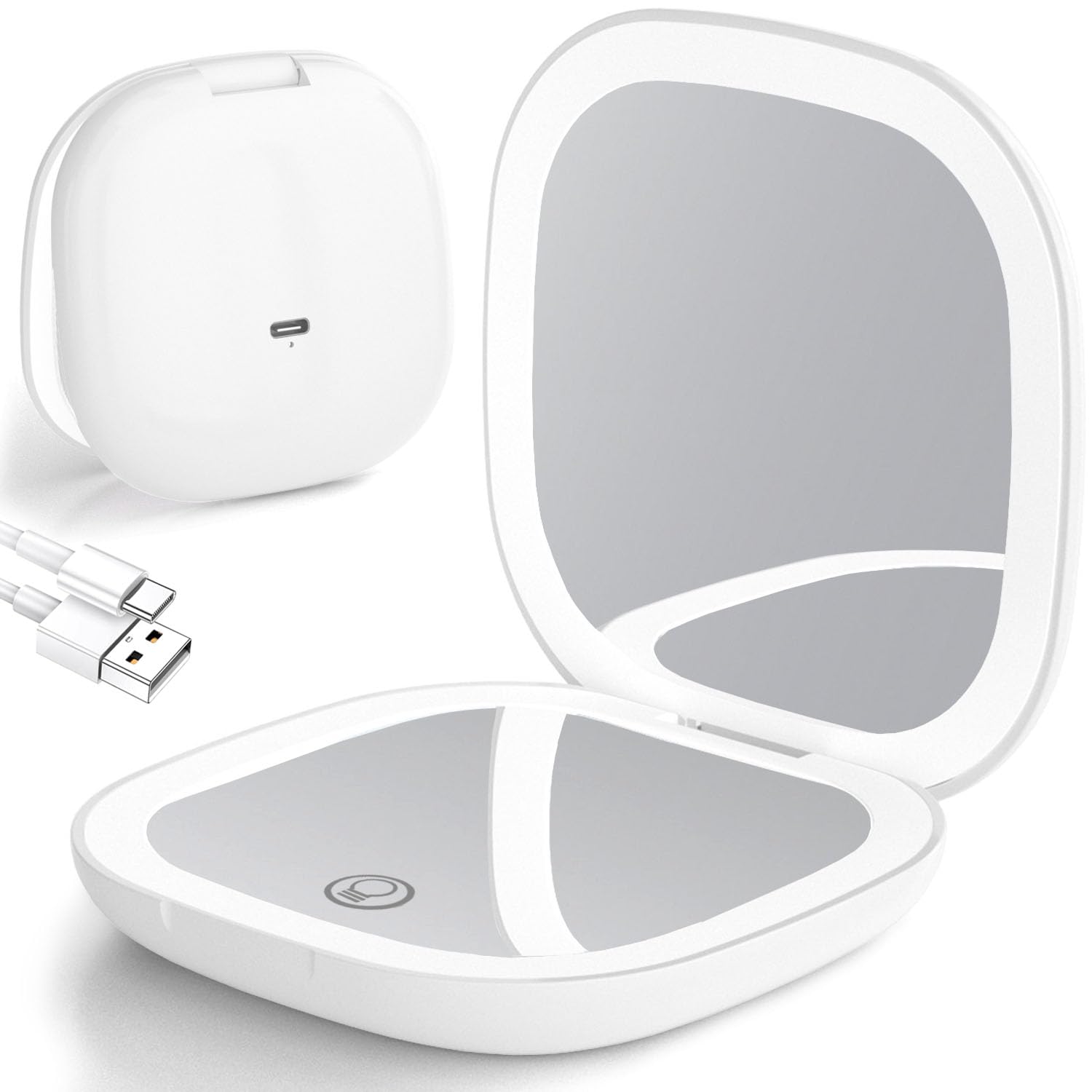 10X Magnifying Makeup Mirror with LED Lights - Rechargeable Travel Mirror, 2-Sided 3 Color Modes, Touch Control, USB-C Charging | Perfect for Home Vanity, Travel & Professional Makeup Artists (White)