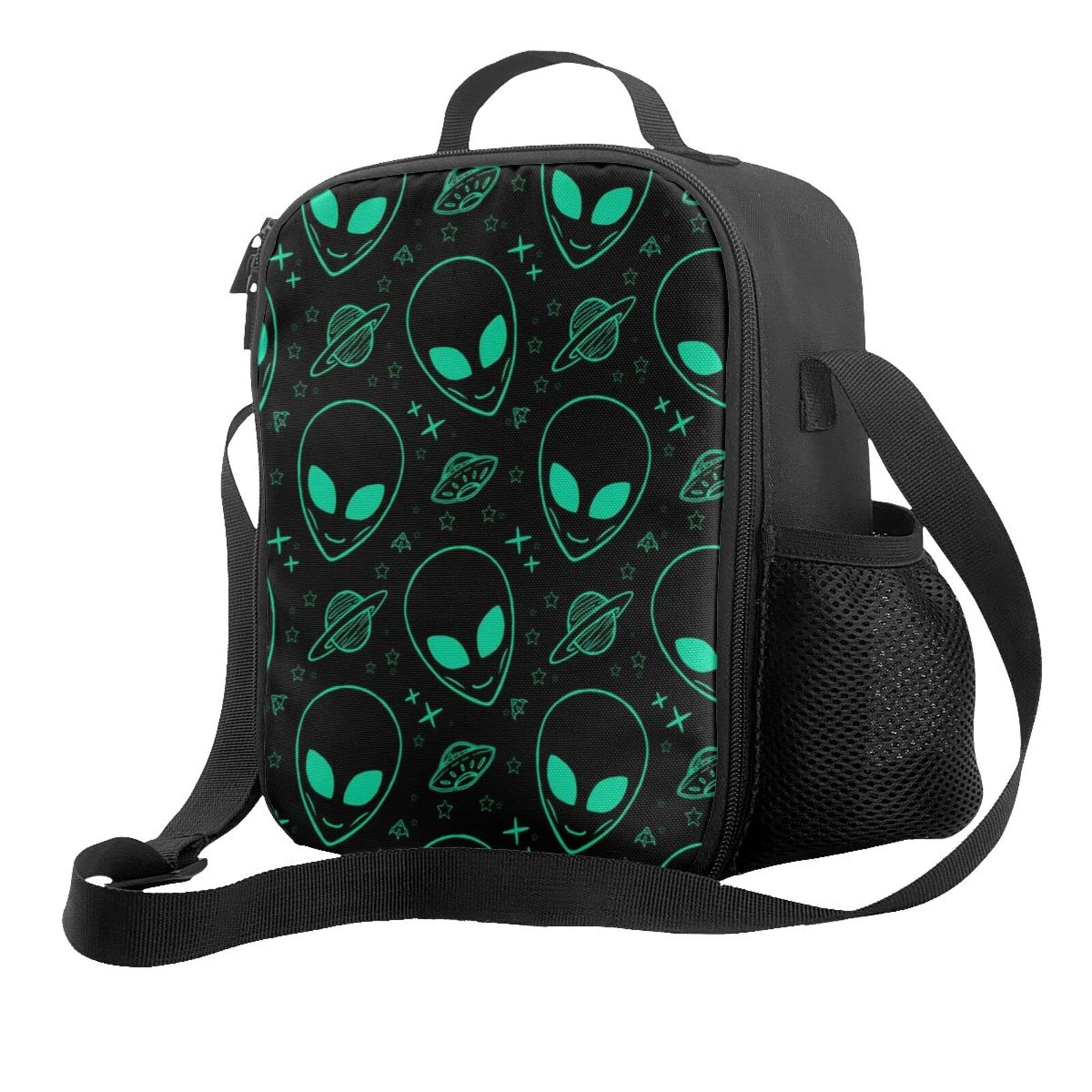 Alien and UFO Themed Premium Leakproof Insulated Lunch Bag for Women & Men - Adjustable Shoulder Strap, Reusable Thermal Lunch Tote for Work, College, Hiking, Picnic, Beach, Park, and Travel - Perfect for Office, School, Outdoor Adventures, and Daily Commute