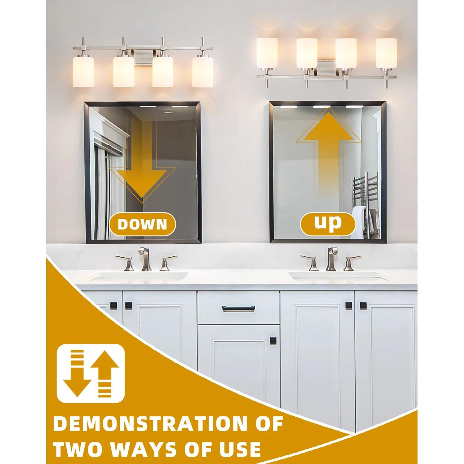 Jasper Gold Modern Frosted Glass 4-Light Bathroom Vanity Light Fixture - Perfect for Bathroom, Powder Room & Dressing Area Lighting