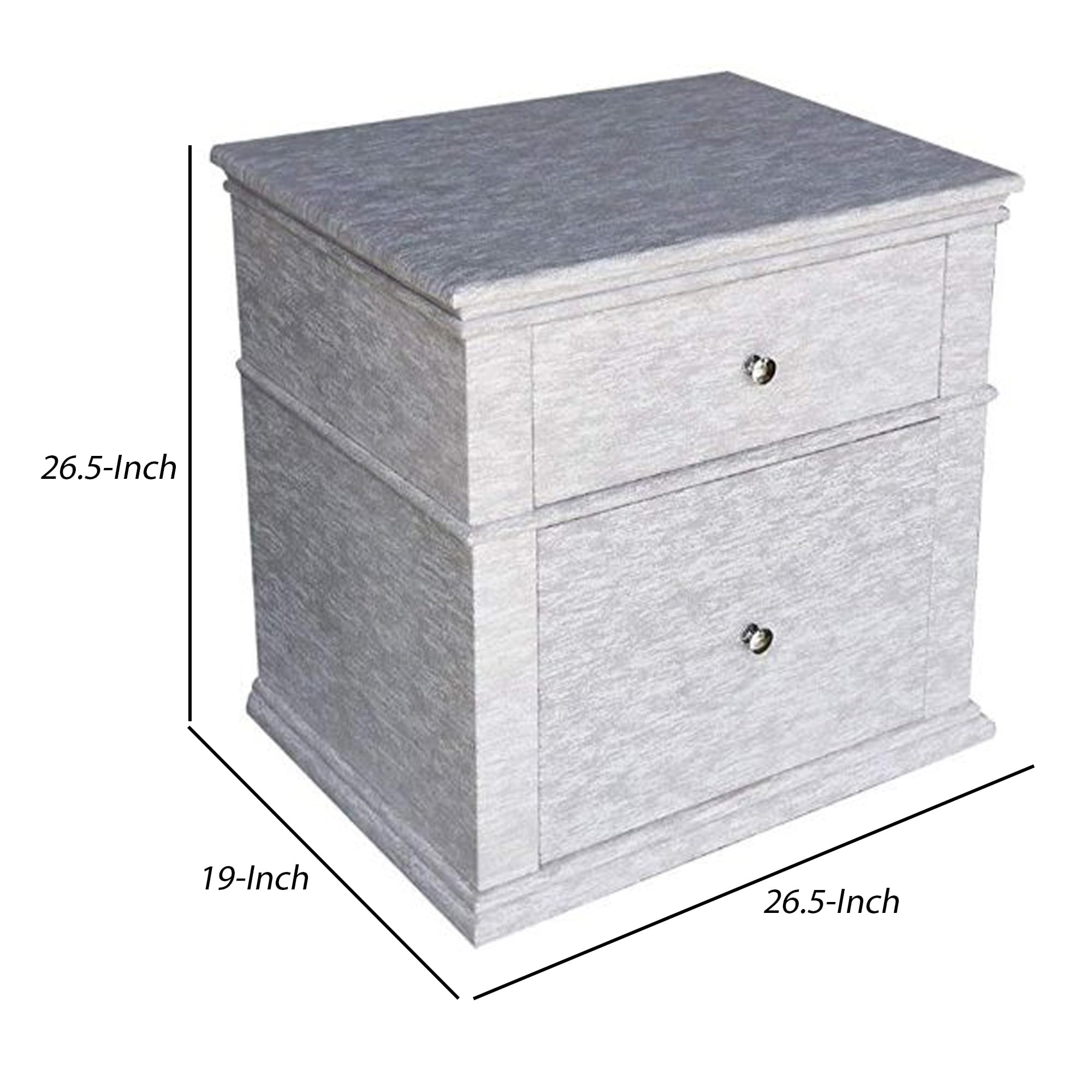 Benjara Grey Fabric Upholstered Wooden Nightstand with 2 Drawers - Modern Bedside Table for Bedroom, Living Room & Guest Room