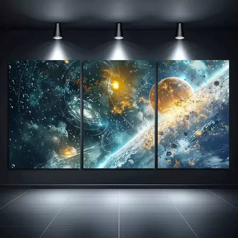 3-Piece Outer Space & Star View Wall Art Set - Framed Canvas 50x70cm (20x28in) - High Quality Space-Themed Prints - Ready to Hang Home Decor for Living Room, Bedroom & Office