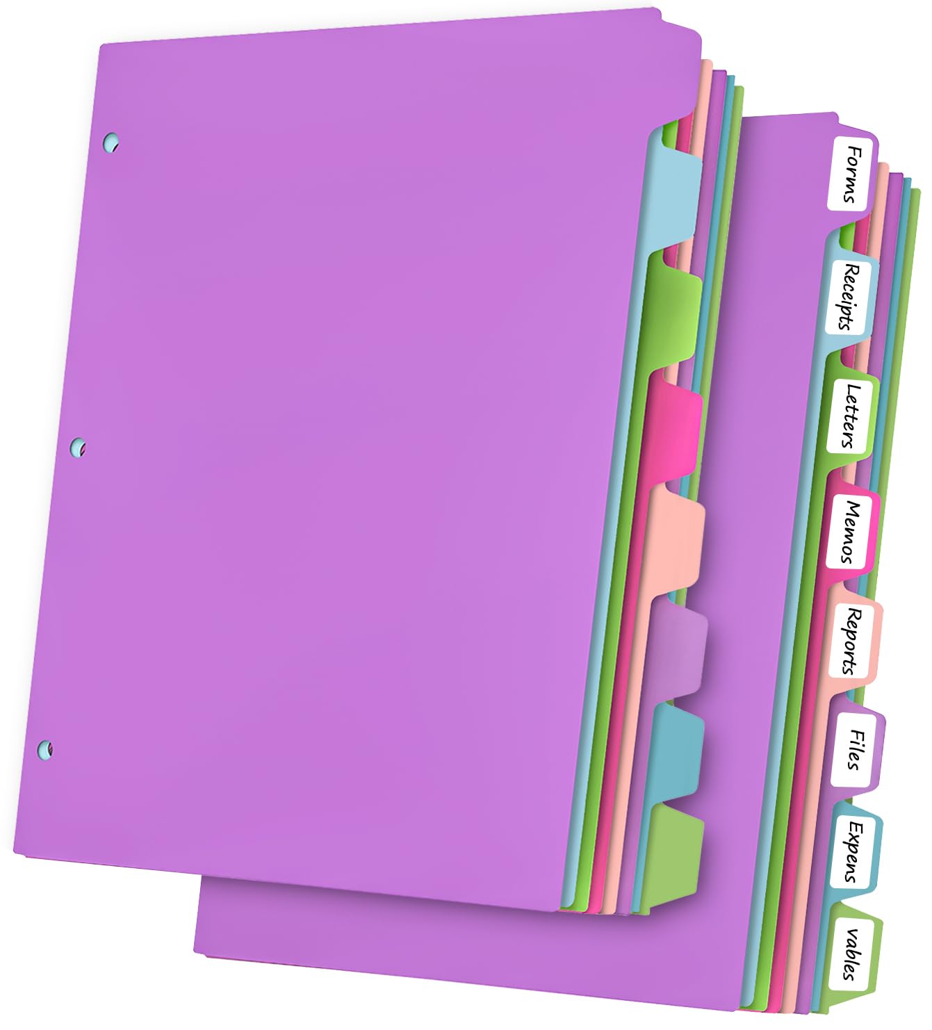 16-Piece Binder Dividers Set with 8 Color Tabs - Plastic 3-Ring Binder Dividers for Organizing School, Office & Home Documents | Page Protectors & File Dividers for Notebooks, Reports & Projects