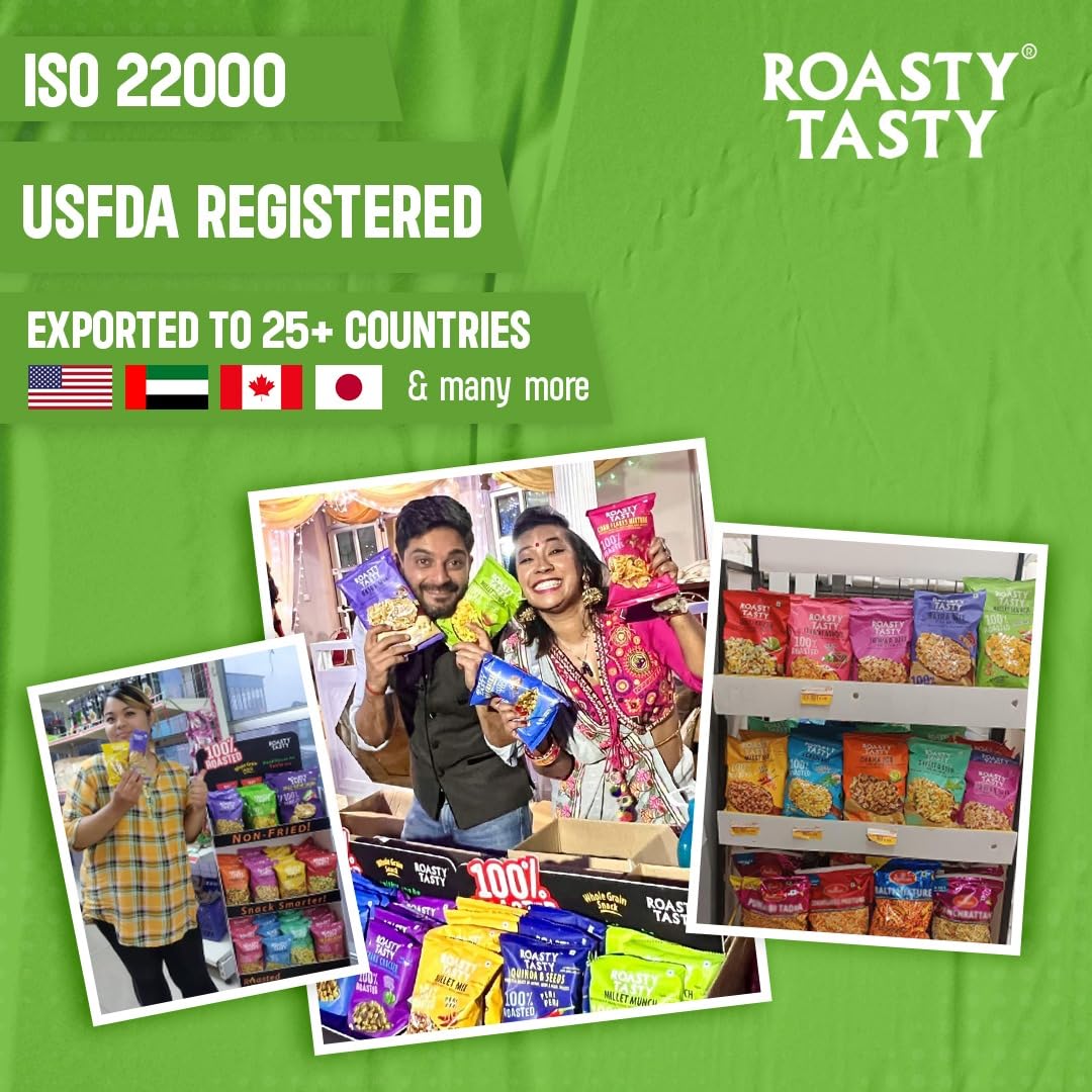 Roasty Tasty Millet Munch Chatpata 200g - Gluten Free Healthy Snacks for Weight Management | Cholesterol-Free Millet Namkeen | Perfect for Office Snacks, Travel & Healthy Munching