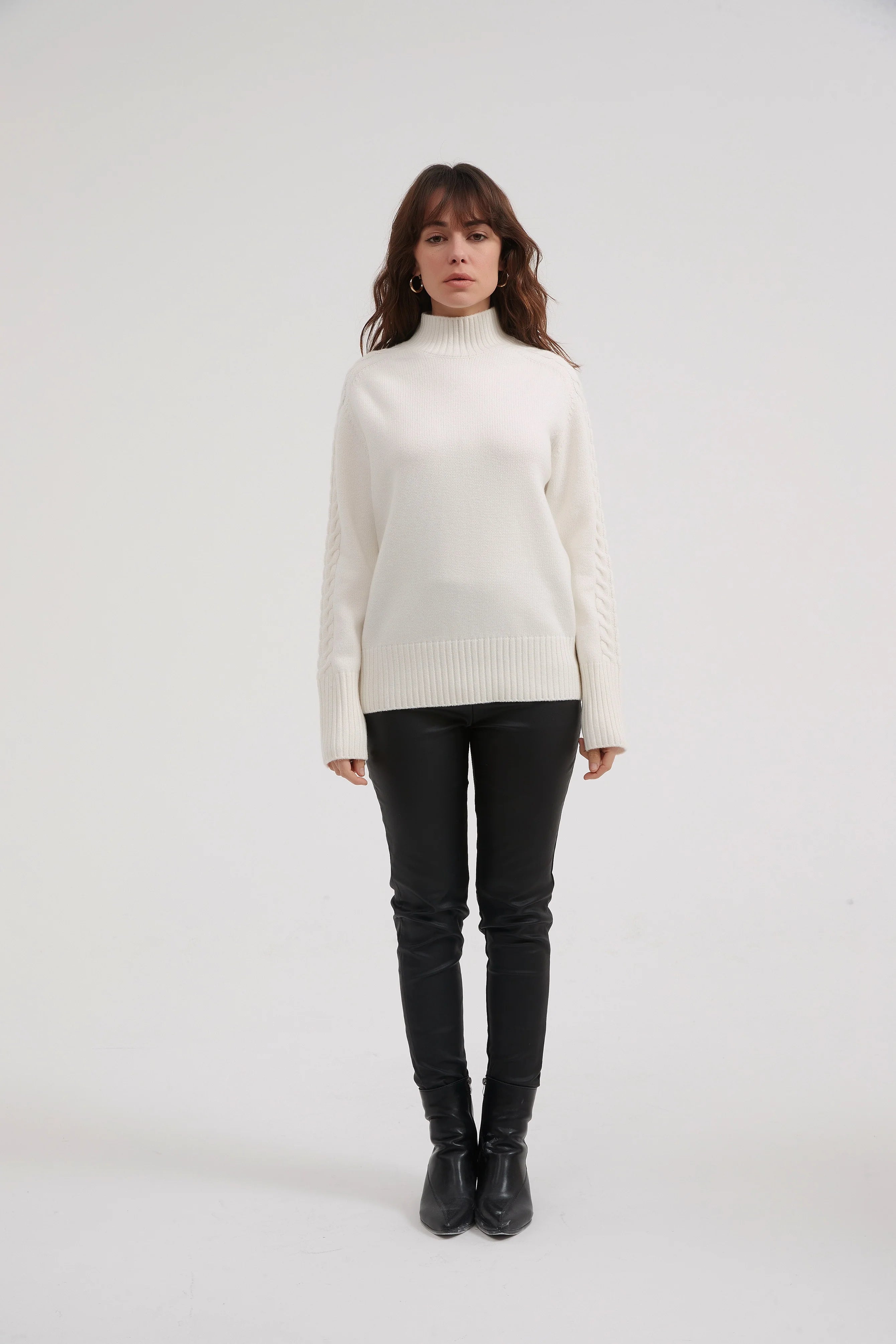 Cable Knit Sleeve Sweater in Ivory - Perfect for Fall Layering & Cozy Winter Outfits