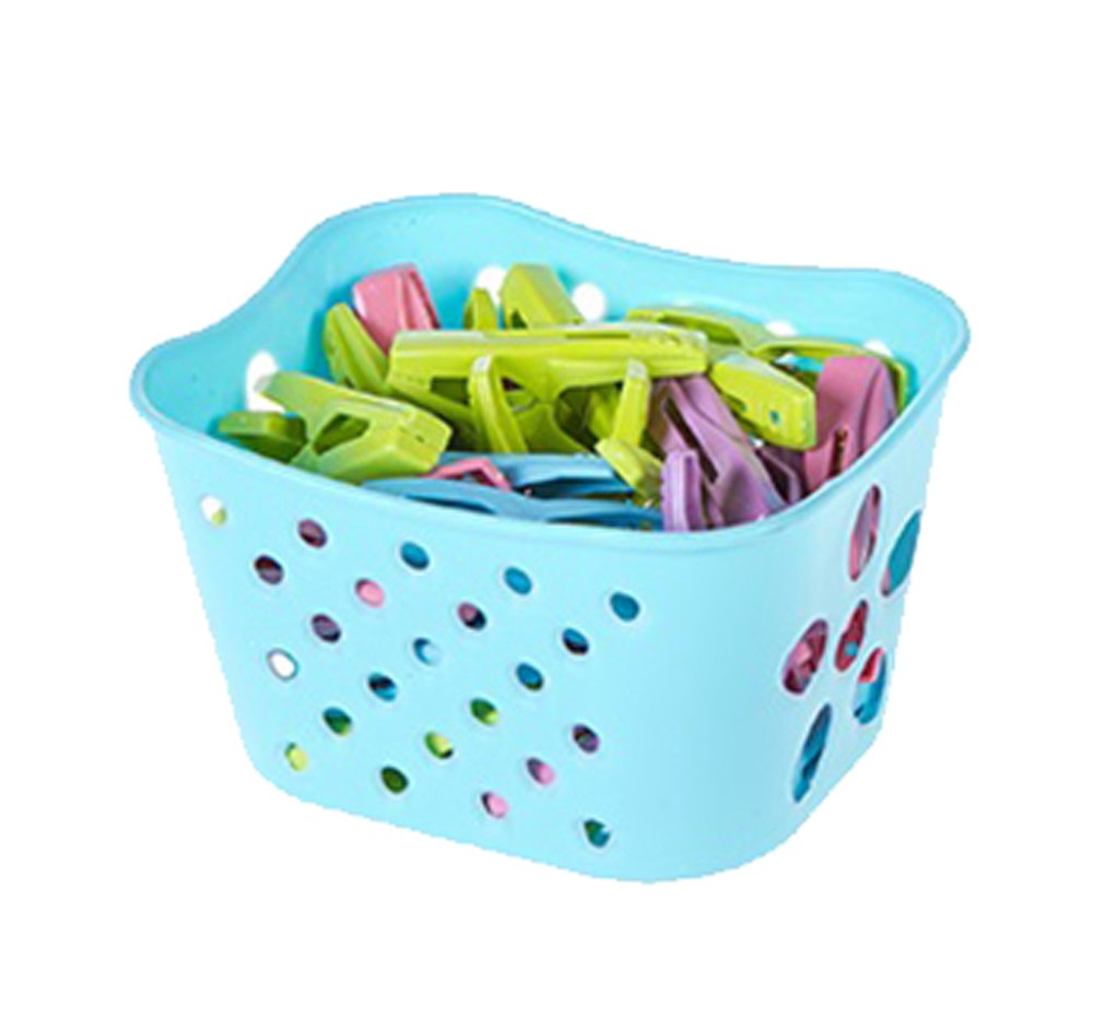 Dragon Sonic 30pcs Plastic Clothespins for Laundry & Drying with Basket - Home & Outdoor Use