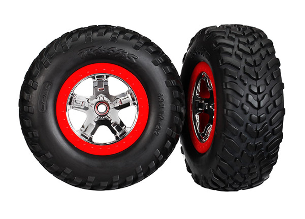 5887 Assembled Glued SCT Chrome Wheels & Tires Set - High Performance for RC Cars, Trucks, and Off-Road Vehicles