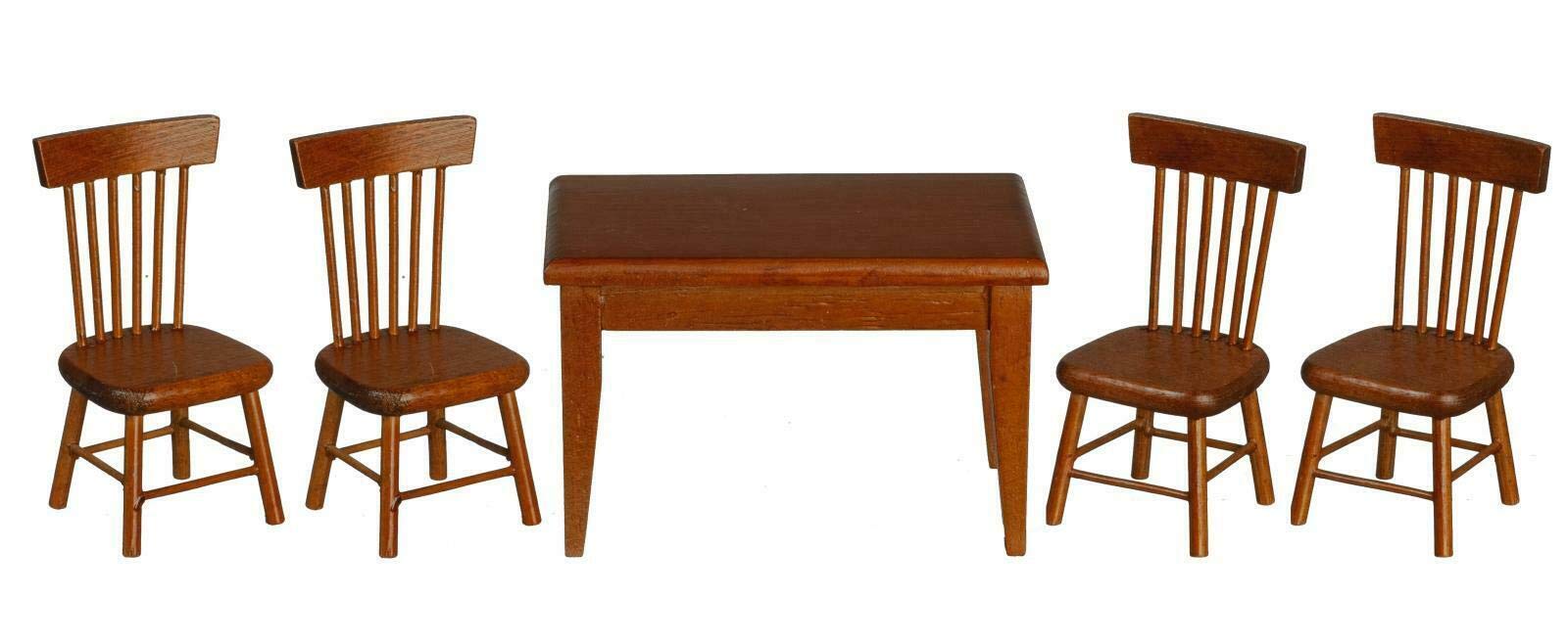 Miniature Walnut Dollhouse Dining Set - 1 Table & 4 Chairs - Realistic Kitchen Furniture for Dolls House - Perfect for Collectors, DIY Projects & Kids Playroom Decor