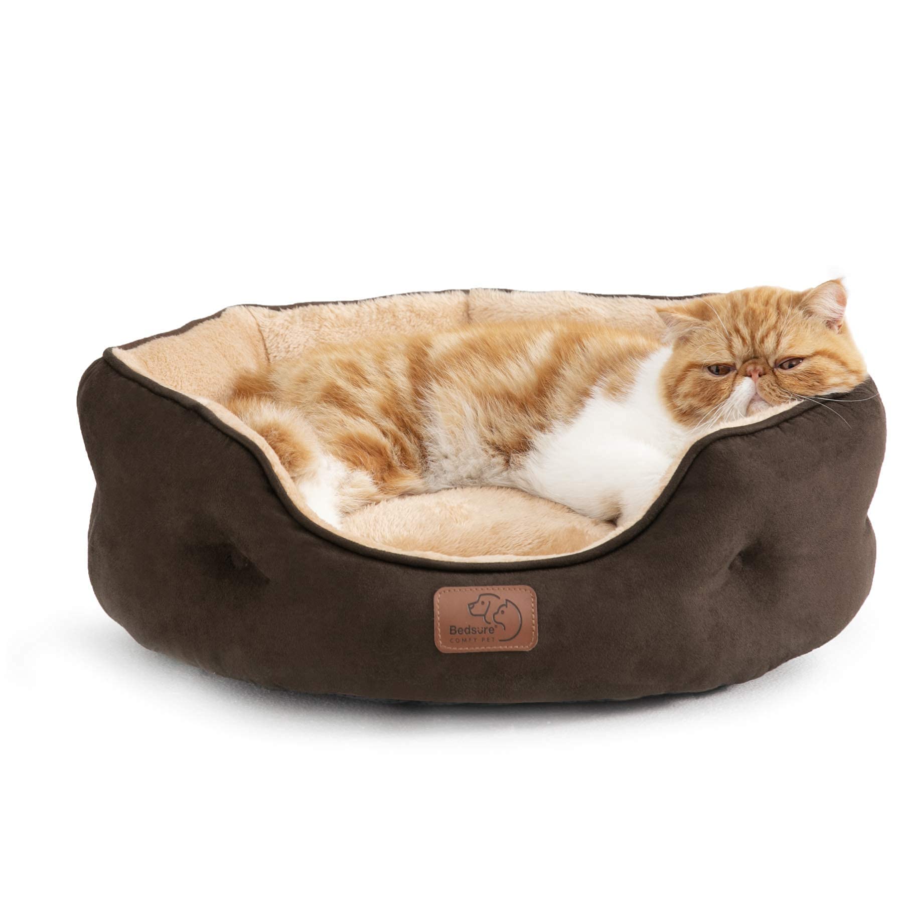 Bedsure Small Dog Bed & Round Cat Bed - 20 Inch Washable Pet Bed with Non-Slip Bottom for Puppies & Kittens | Indoor Comfort for Dogs & Cats | Perfect for Living Room, Bedroom & Pet Carriers (Brown)